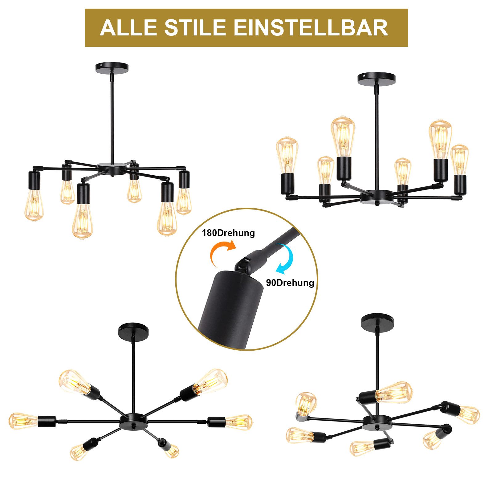LMaxhome Deckenleuchte LED Deckenleuchten 6 Flammig E27 Modern Kronleuchter günstig online kaufen