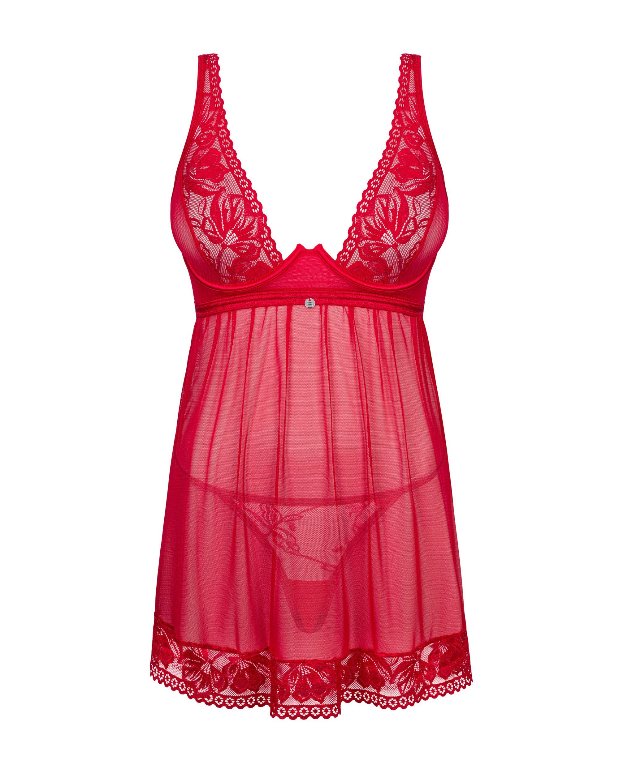 Obsessive Negligé Babydoll rot (2-tlg) mit String Lacelove Nachthemd