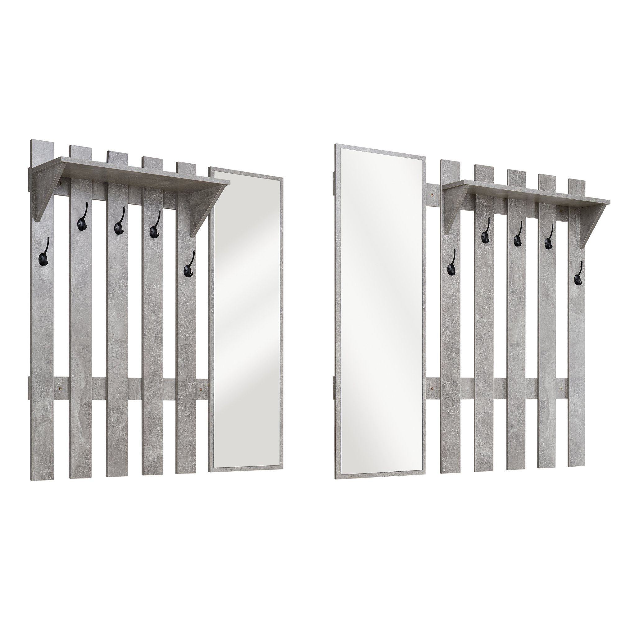 Mondeer Garderobenpaneel Garderobe mit Spiegel, Wandhalter mit 5 Häkchen, 100 x 106 x 22 cm – Bild 4 von 5