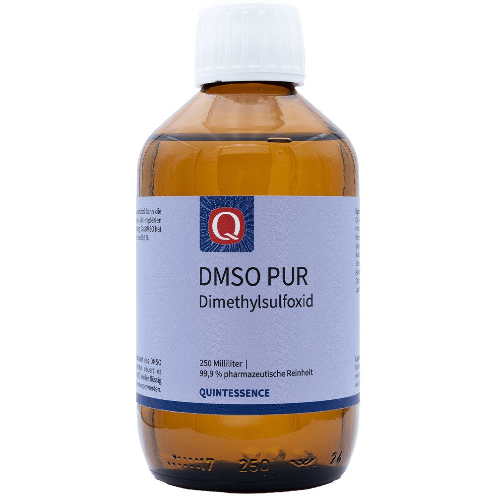 Quintessence Massageöl DMSO pur 99,9% Reinheit 250 ml – Dimethylsulfoxid pur mit Pipette, in Braunglasflasche - Premiumqualität in pharmazeutischer Qualität