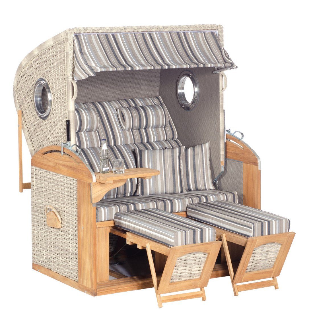 SonnenPartner Strandkorb Sunny Smart Strandkorb 305 Z Comfort XL Teak white-coral Stoff 1233, BxTxH: 135x98x160 cm