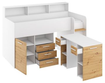 Domando Hochbett Hochbett Talamone Breite 206cm, mit integrierten Schränken, Schreibtisch und Regal