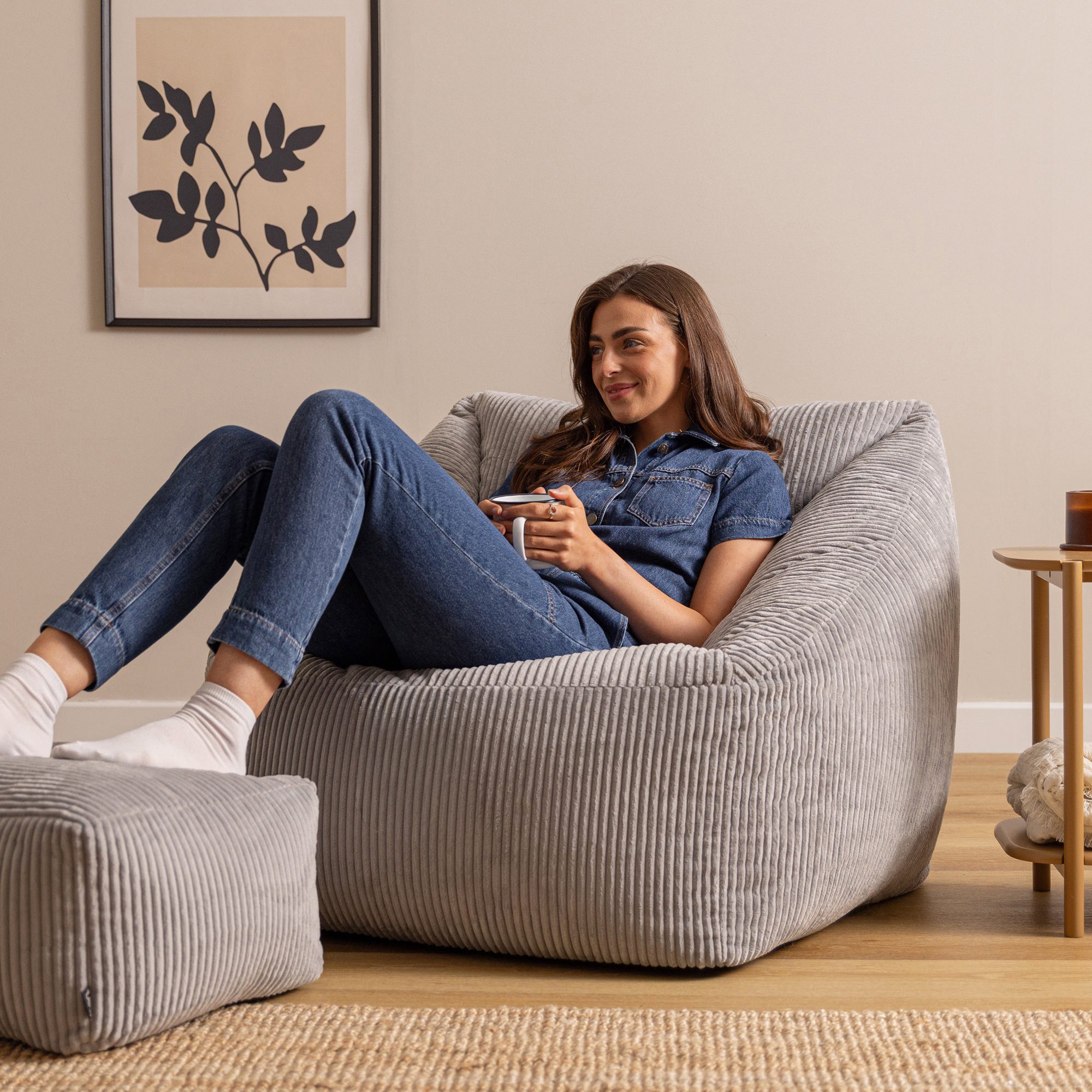 icon Sitzsack Riesen Sessel aus Cord Flauschig „Natalia" mit Hocker (Spar-S günstig online kaufen