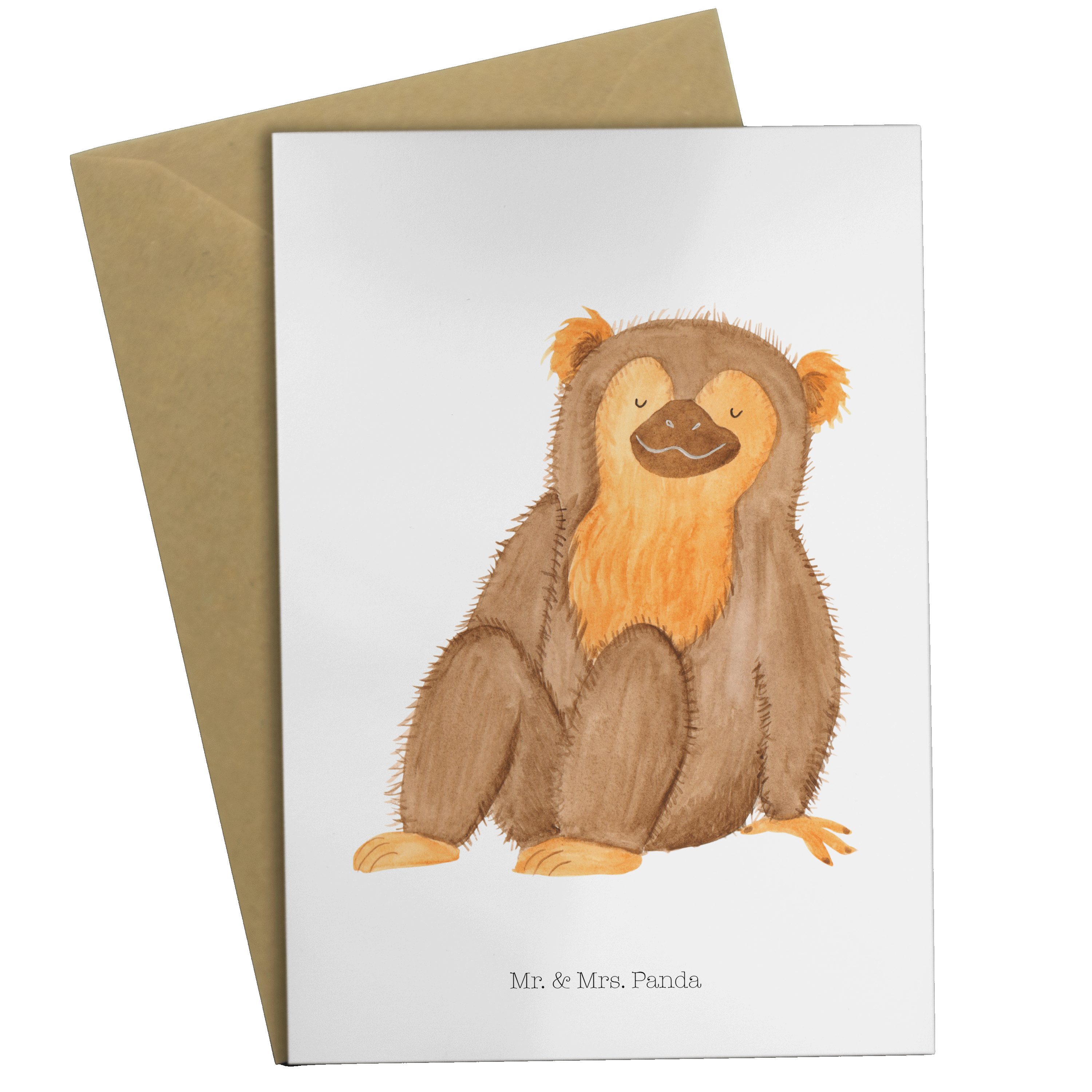 Mr. & Mrs. Panda Grußkarte Affe - Weiß - Geschenk, Motivation, Selfcare, Hochzeitskarte, Wildtie