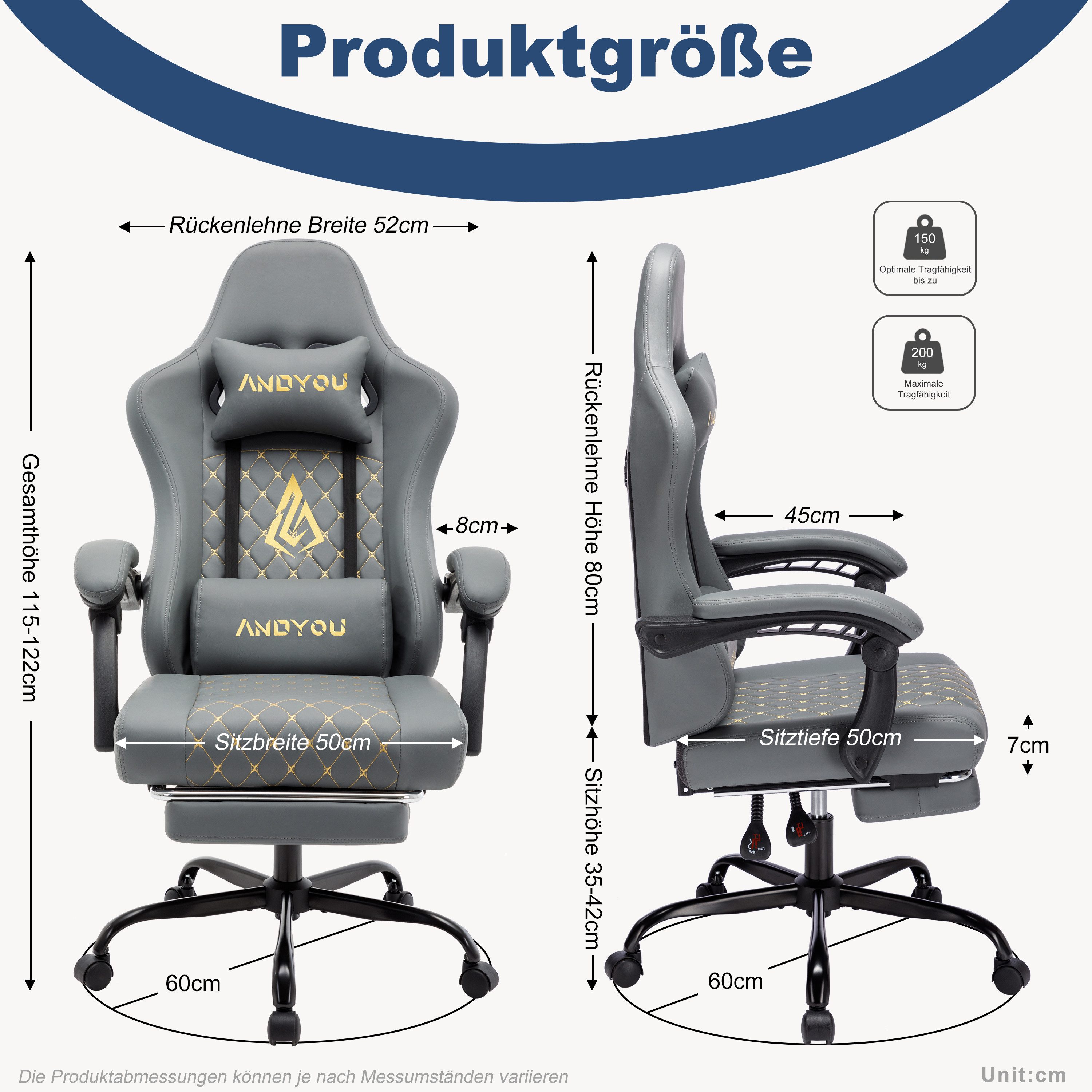 ANDYOU Gaming-Stuhl mit Lendenwirbelstütze, Fußstütze und günstig online kaufen