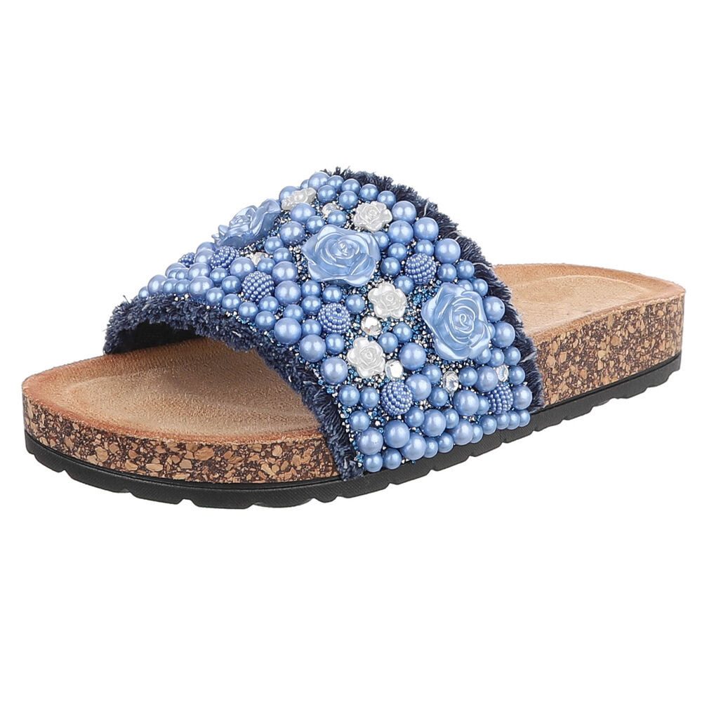 Ital-Design Feminine Damen-Sandalen mit Perlen und Blumendekor Pantolette ( günstig online kaufen