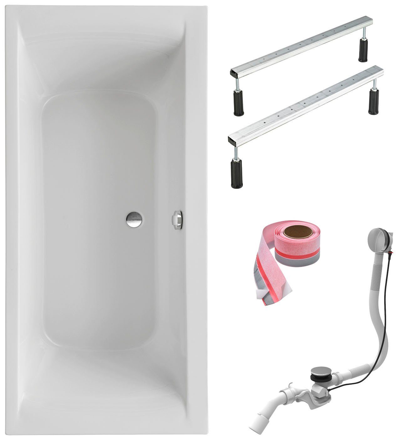 OTTOFOND Einbauwanne Duo, (Set, 4-tlg), 190x90 cm, mit Fußgestell, Ablaufgarnitur und Fugendichtband