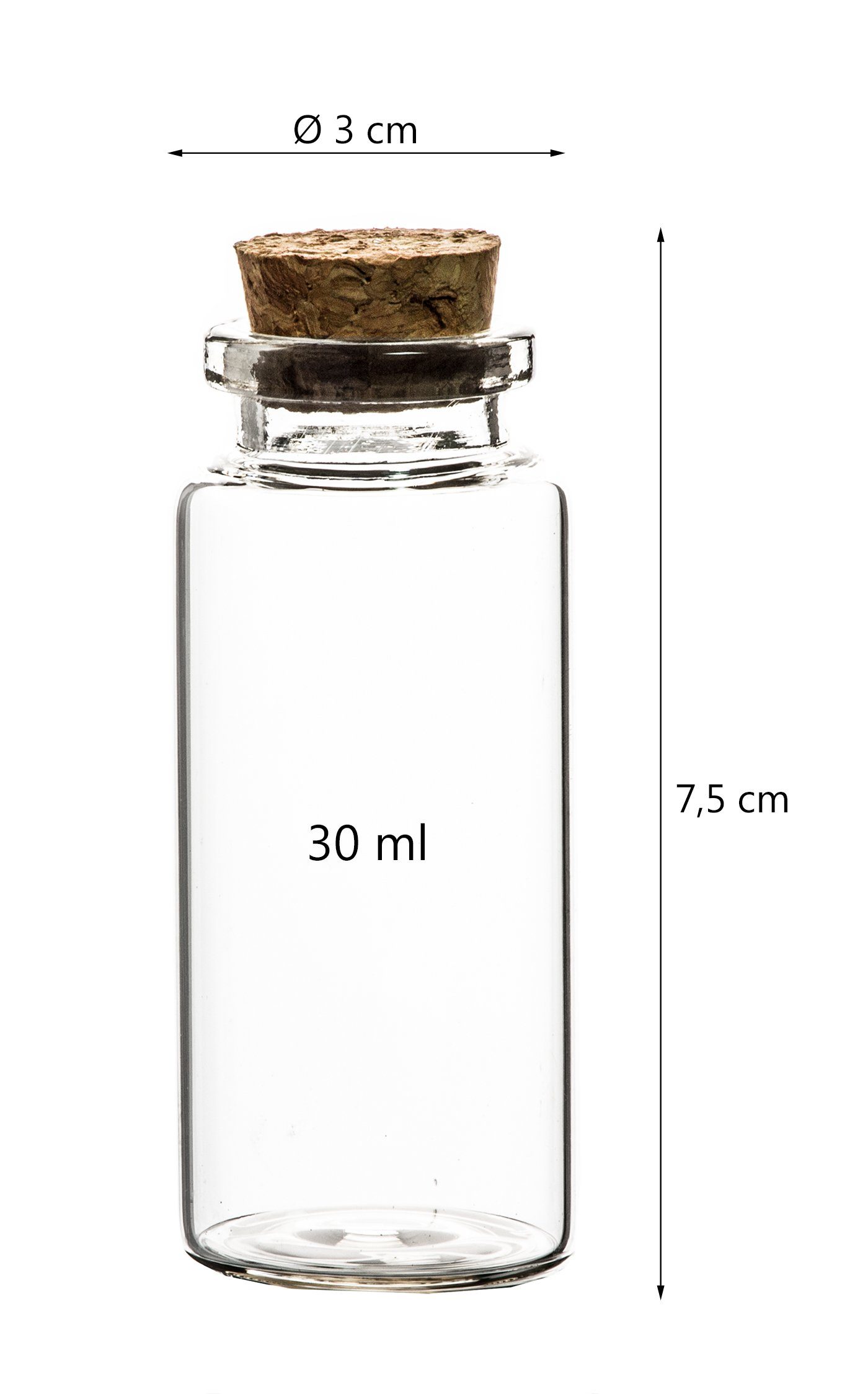 Korken-Deckel Set 15er ml Glas, mit 30 Einmachglas cm 7,5x3 (15-tlg) Gewürze BigDean Glasfläschchen öl,