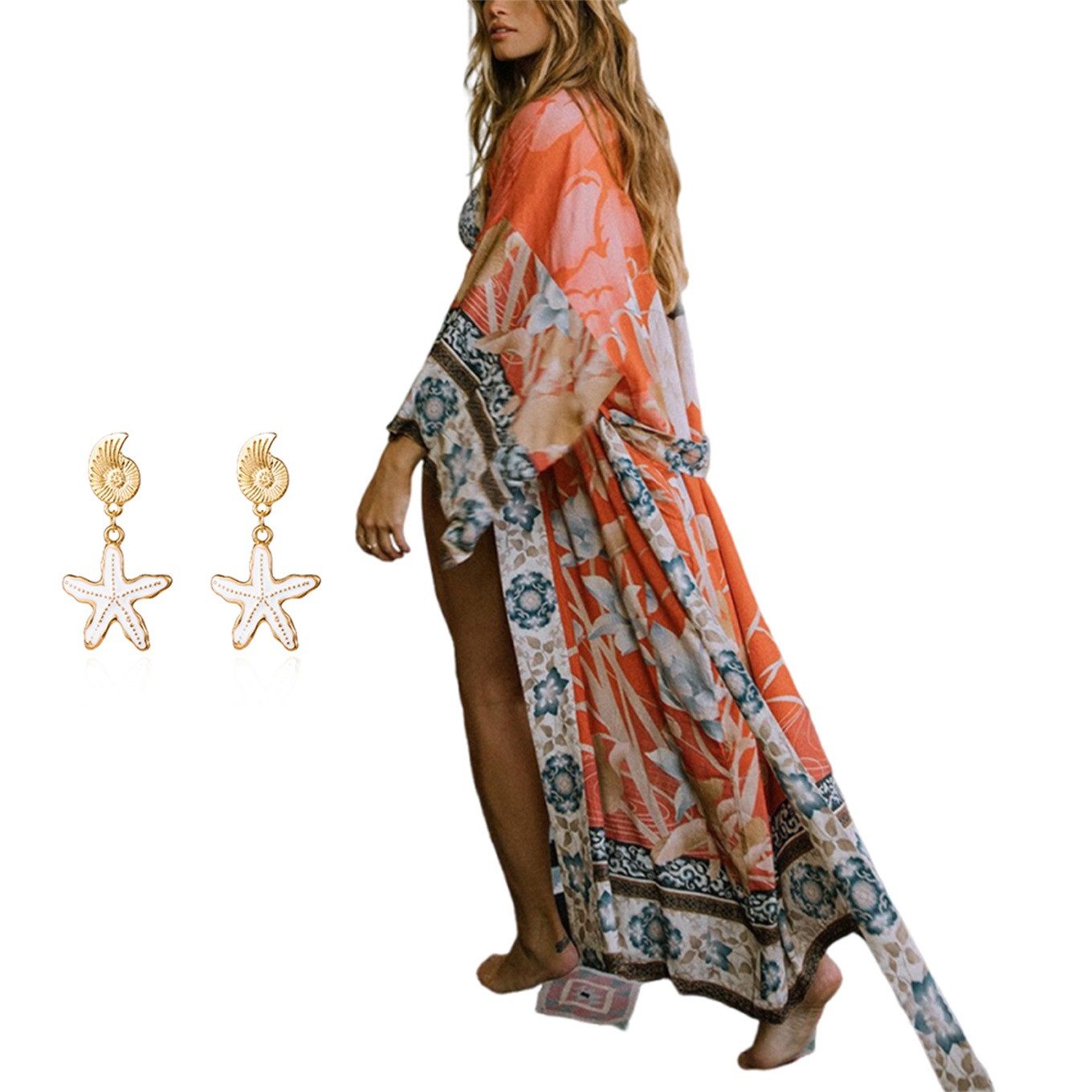MOPUEA Strandkleid Boho Strandkleid Lang Atmungsaktiv +Ohrringe für Urlaub& Freizeit (1-tlg)