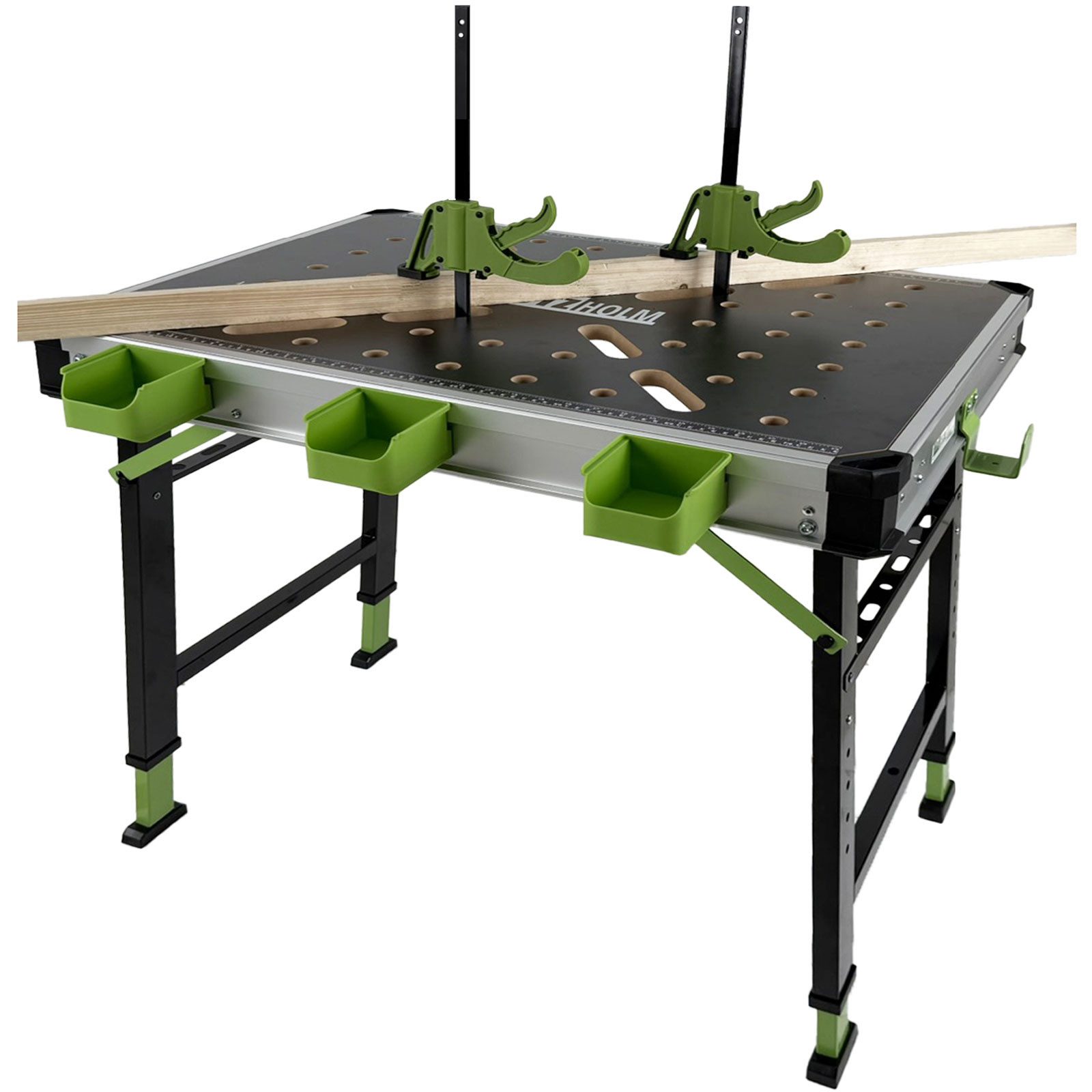 TRUTZHOLM Werkbank 85x60 cm klappbar 5-fach höhenverstellbar bis 90 cm 450 kg Traglast, (Komplettset), Inkl. 2x Schnellspanner,4x Haltebacken,3xSortierkasten