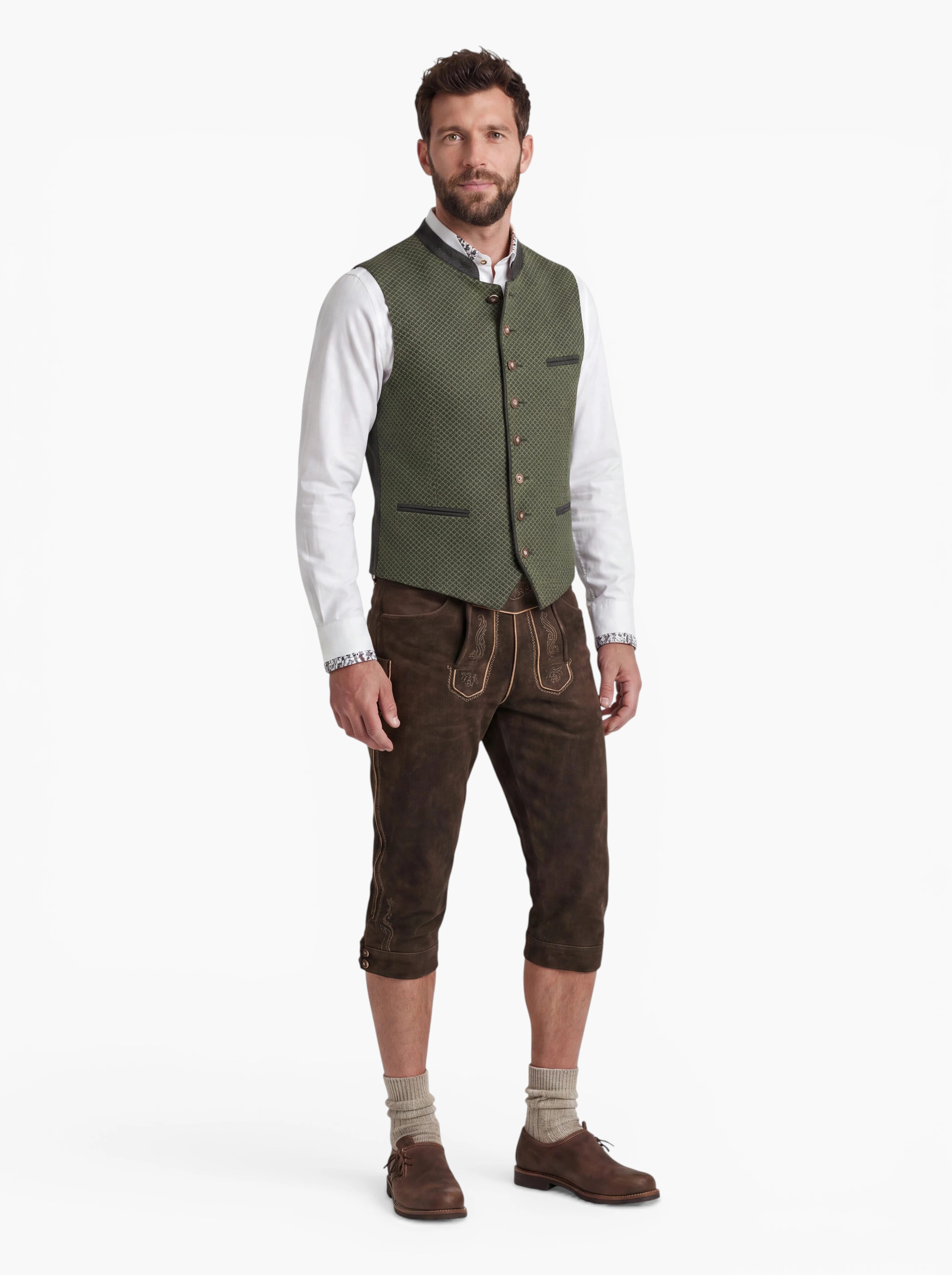 Moschen-Bayern Trachtenweste Antonio Herren Trachten-Gilet Baumwolle Stehkragen oliv