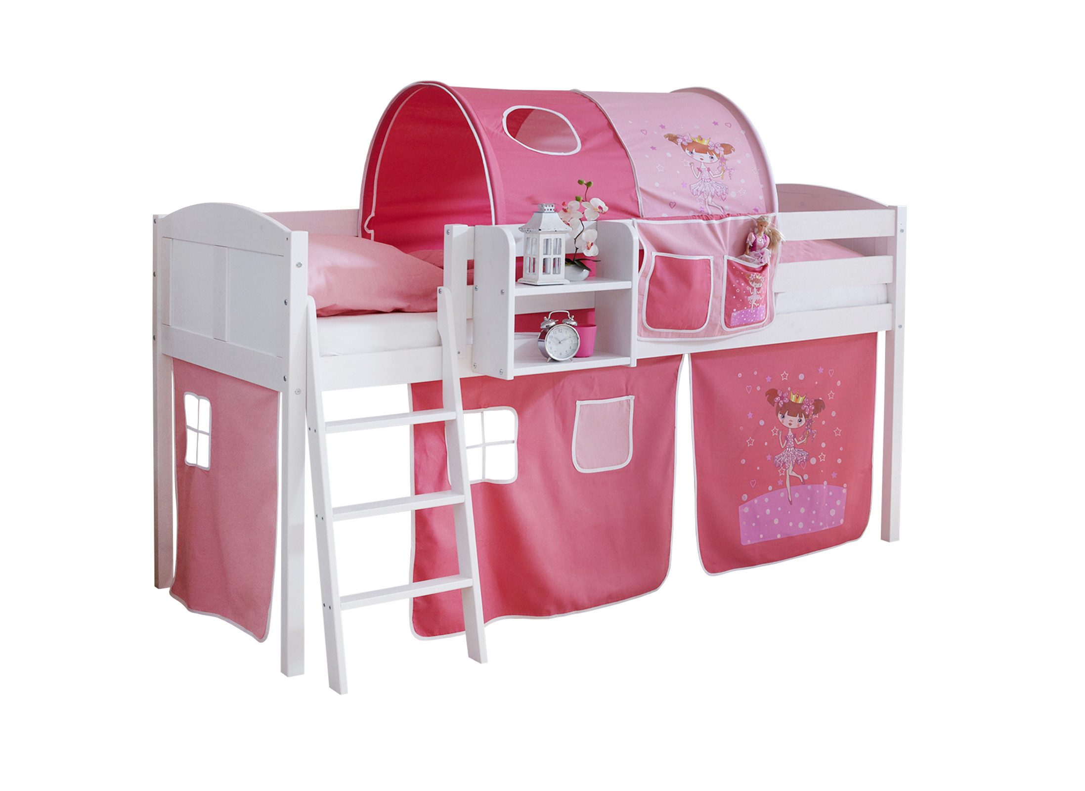 Ticaa Hochbett Hochbett "Eric" Country Kiefer Weiß Motiv