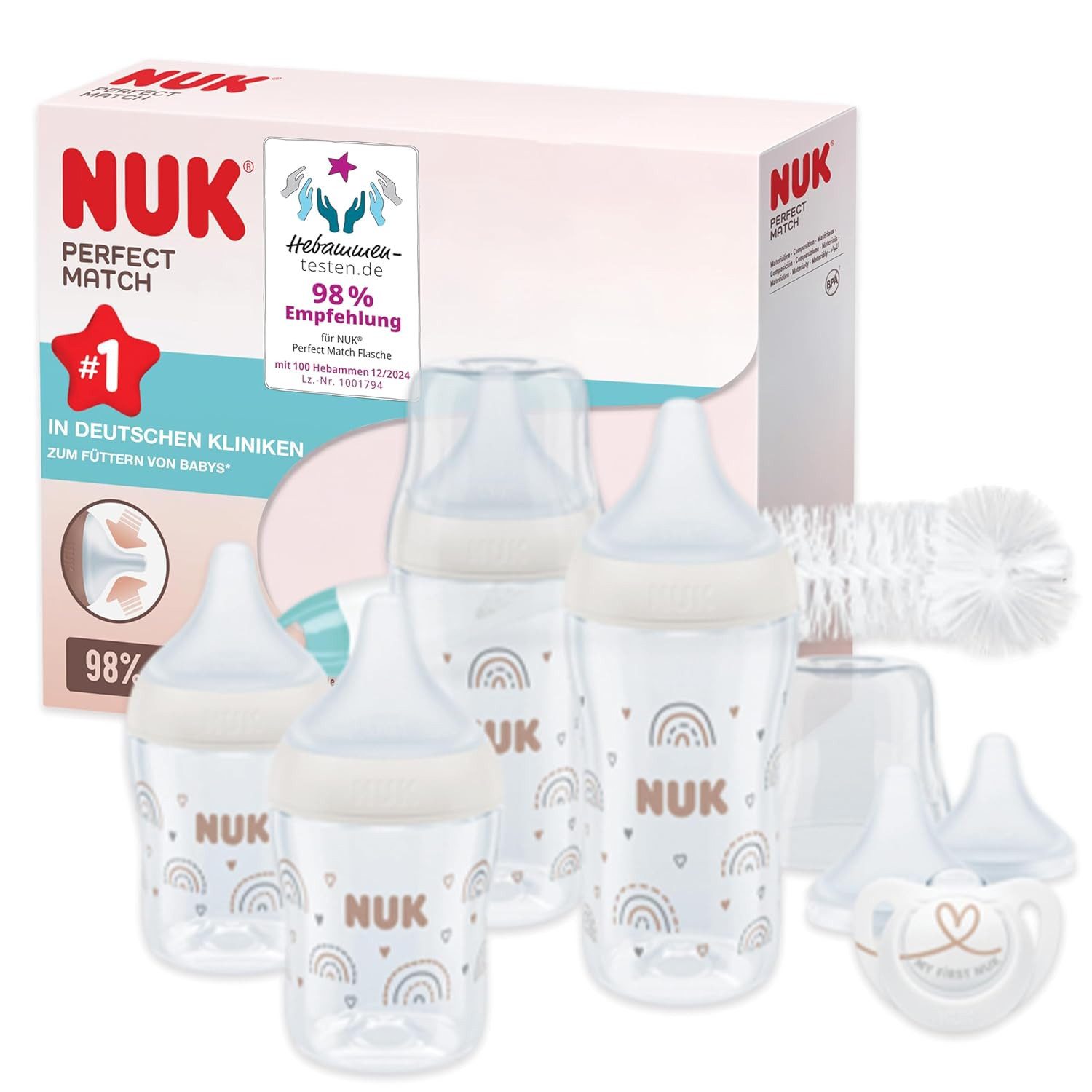 NUK Babyflasche NUK Perfect Match Startset + Sauger – Regenbogen-Design, BPA-frei
