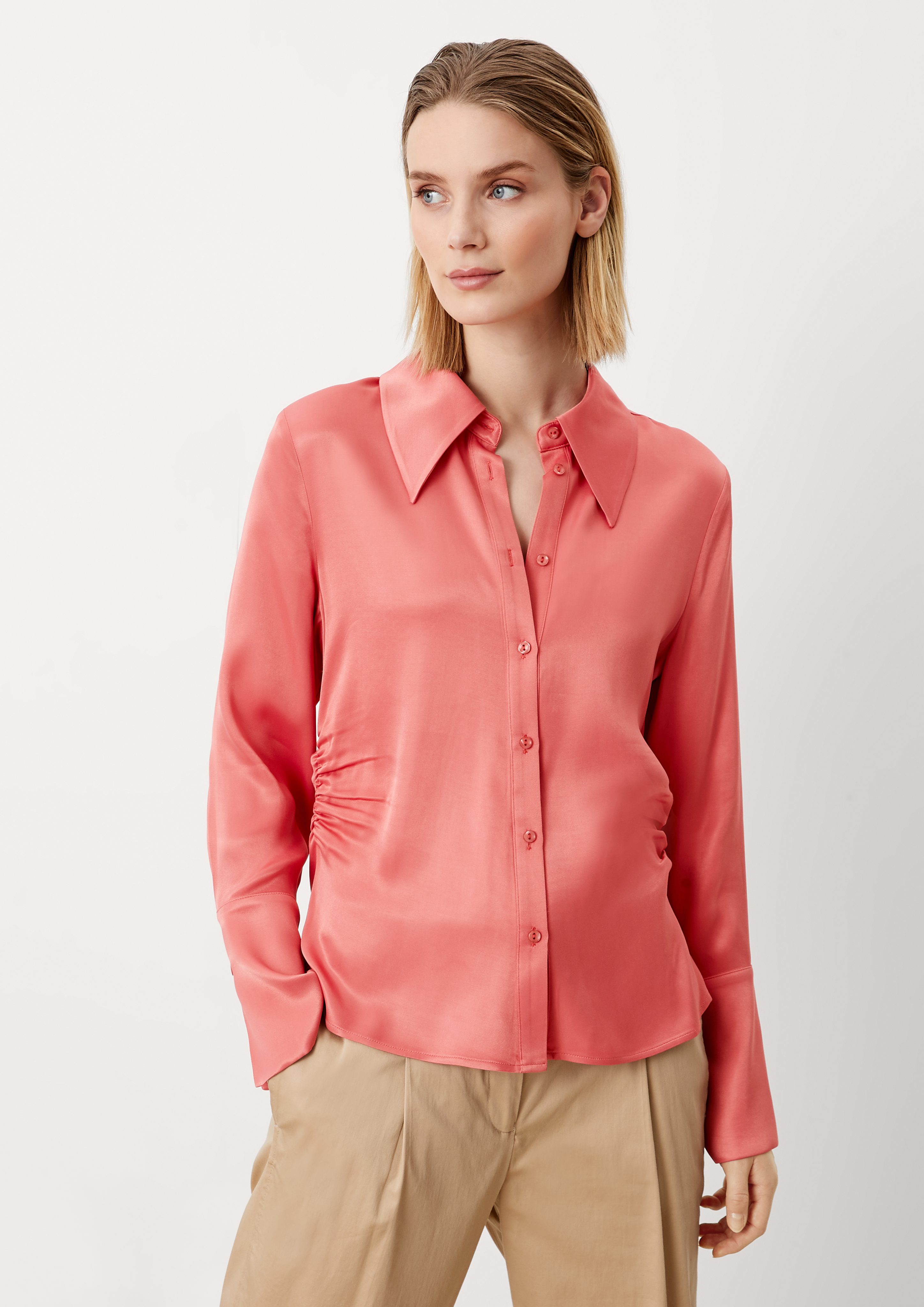 Langarmbluse Satinbluse mit Raffungen