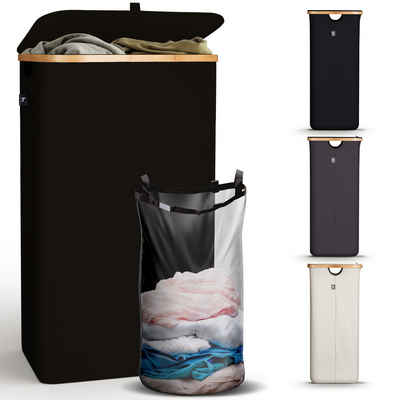 HENNEZ Wäschekorb 100L mit Deckel (Wäschekorb inkl. Wäschesack herausnehmbar), 1 Fach inkl herausnehmbarem Wäschesack Wäschesammler schmal mit Deckel