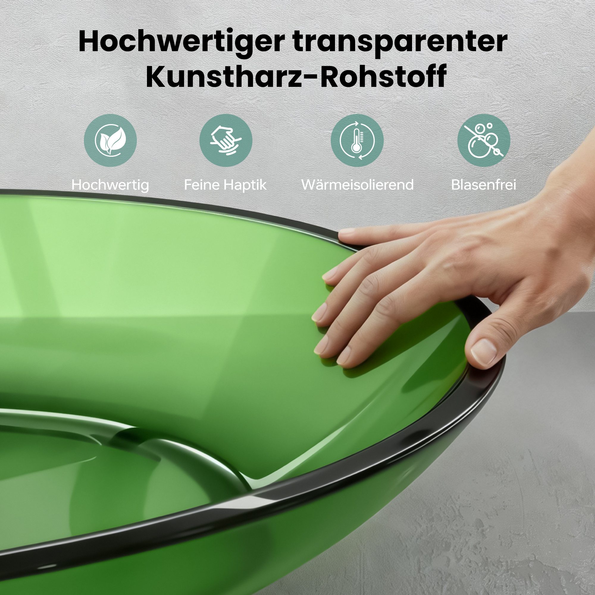 Mai & Mai Waschbecken Aufsatzwaschbecken Waschschale aus Kunstharz Oval 63x34x17 Coloria02, Lichtdurchlässiges Design, Pflegeleichte Oberfläche,DIN-Anschlüsse