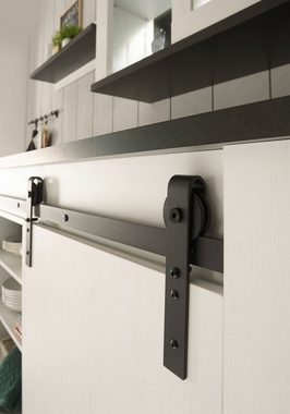 Furn.Design Küchenbuffet Stove (Küchenzeile weiß Pinie Landhaus, 3-St., Set Breite 200 cm) mit Schwebetüren