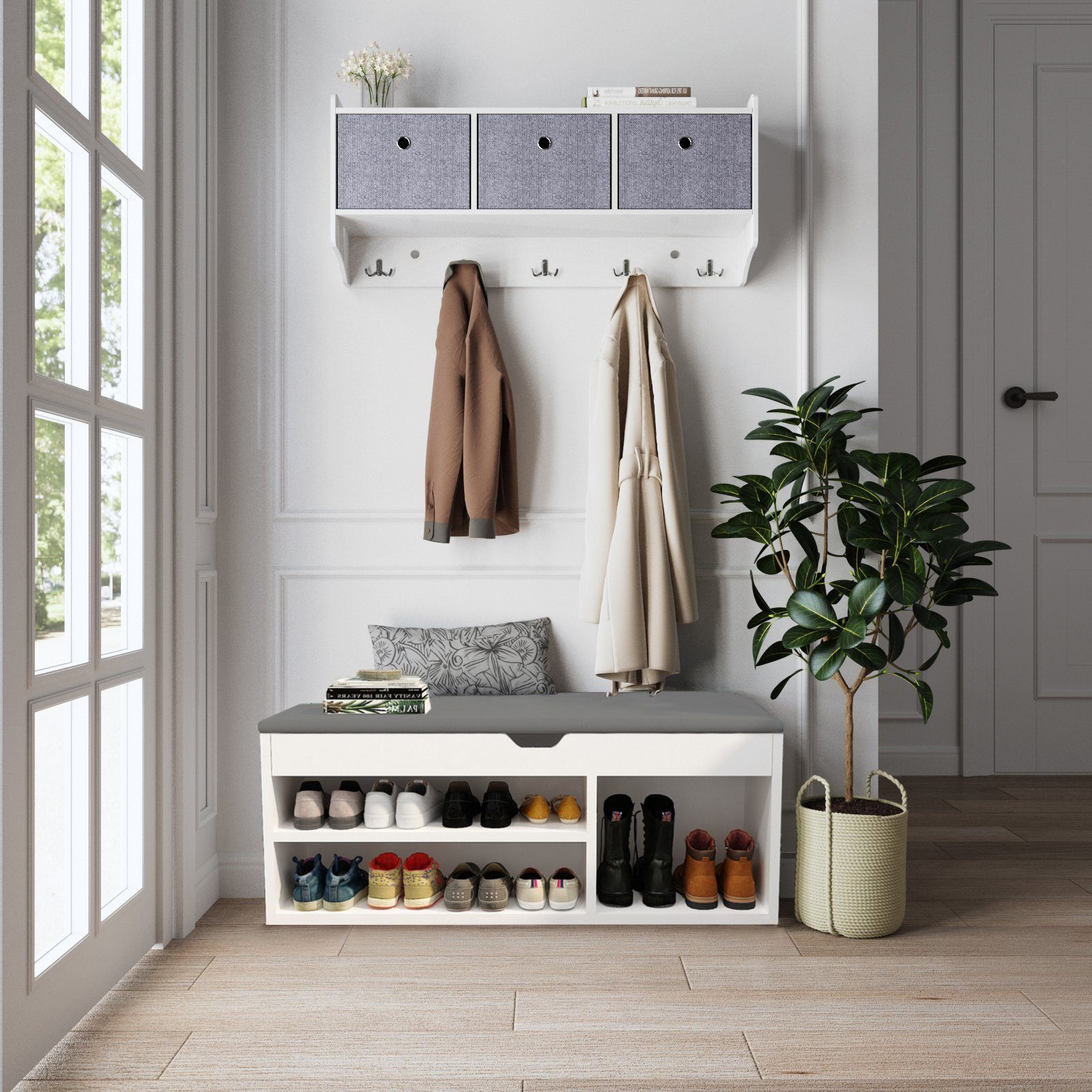 Mondeer Garderoben-Set (2-St), Garderobe mit Schuhbank, mit Stoff-Schublade günstig online kaufen