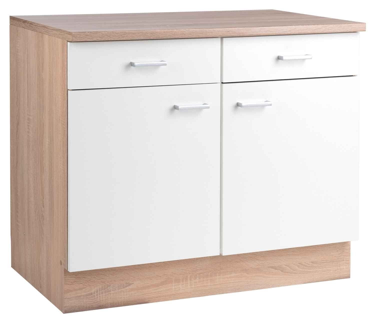 Menke Küchen Unterschrank SONEA, Eiche Sonoma Dekor, Weiß, mit 2 Türen und 2 Schubladen, Breite 100 cm | Unterschränke