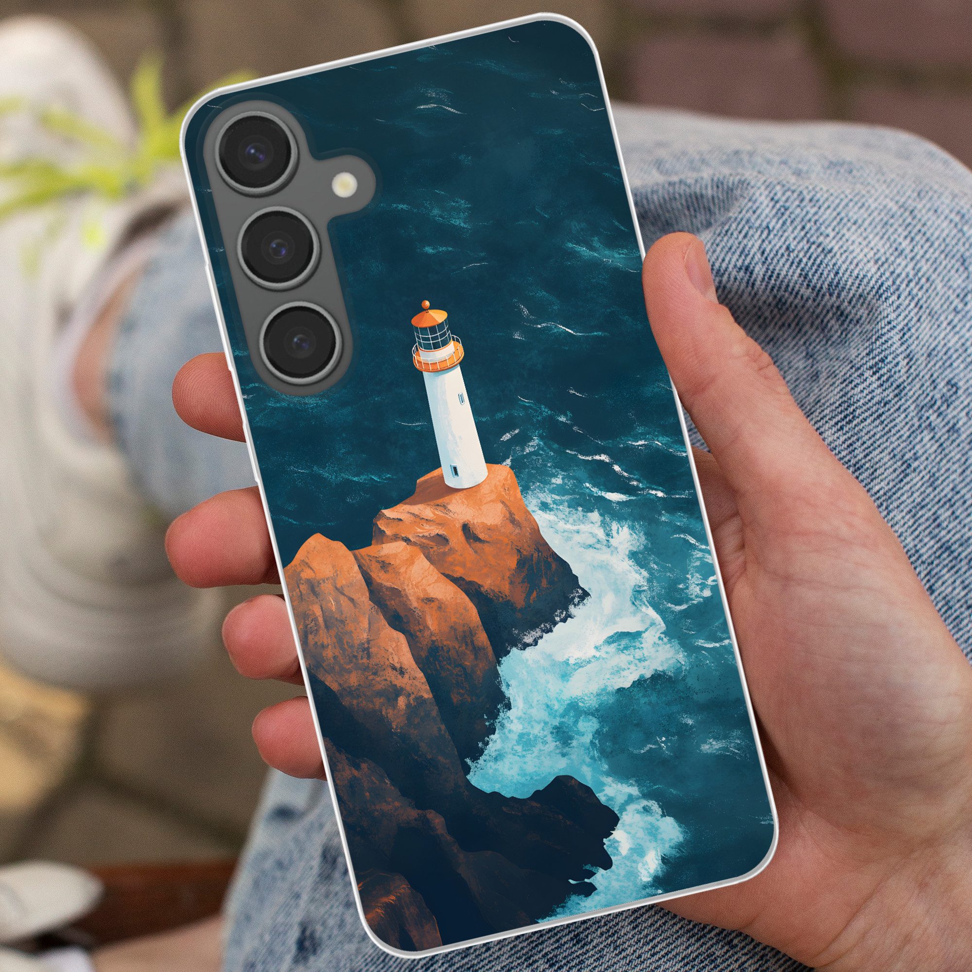 MuchoWow Handyhülle für Samsung Galaxy S24 Plus Leuchtturm - Felsen - Meer - Wellen, Phone Case, Silikon, Schutzhülle Dünn