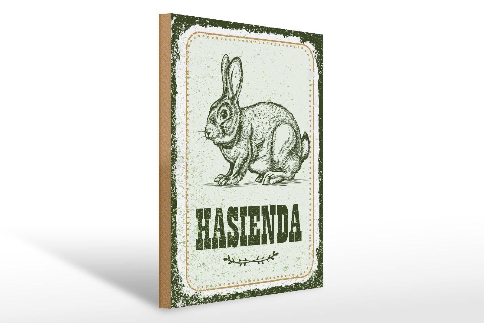 Femer GmbH Holzbild Hinweis 30x40 cm Hasienda Hase, (1 St), Glatte Holzfaserplatte (MDF), vorn beschichtet