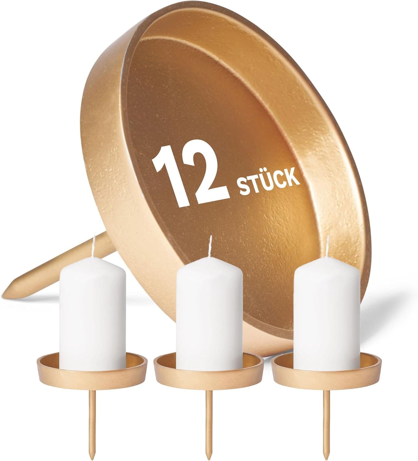 Novaliv Kerzenständer 20520-12x (12 St), 12x Kerzenpick flach 10cm Gold Aluminium Kerzenständer Adventskranzdek