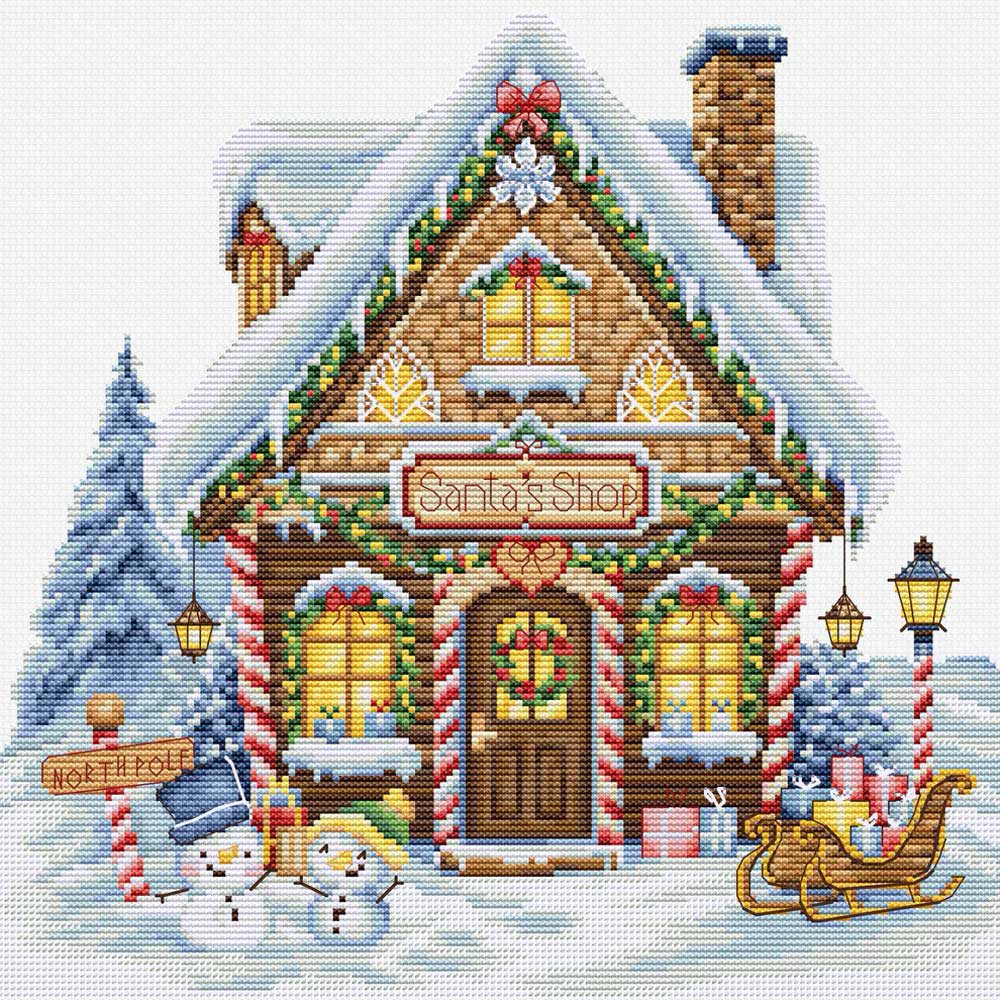 Luca-S Kreativset Luca-S kit de punto de cruz contado "Santas Shop", 25x25cm, (embroidery kit by Marussia)