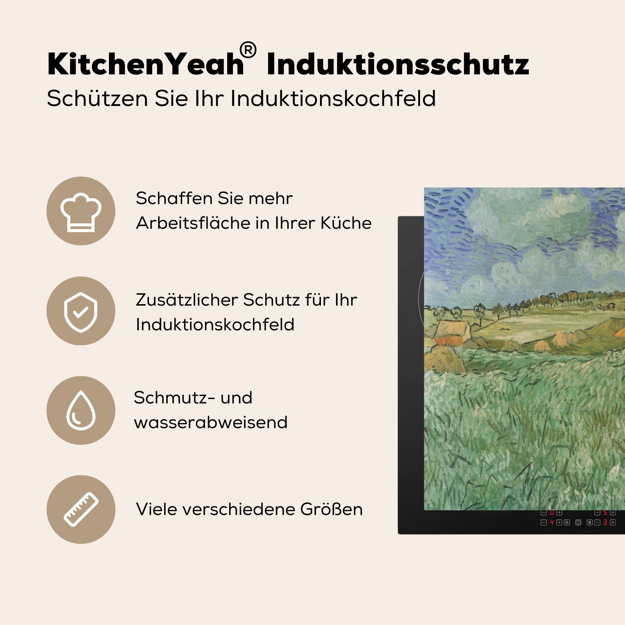 59x52 Vincent von Auvers In Herdblende-/Abdeckplatte (1 tlg), die MuchoWow Gogh, der für Vinyl, Induktionsmatte küche, cm, - Nähe van Ceranfeldabdeckung