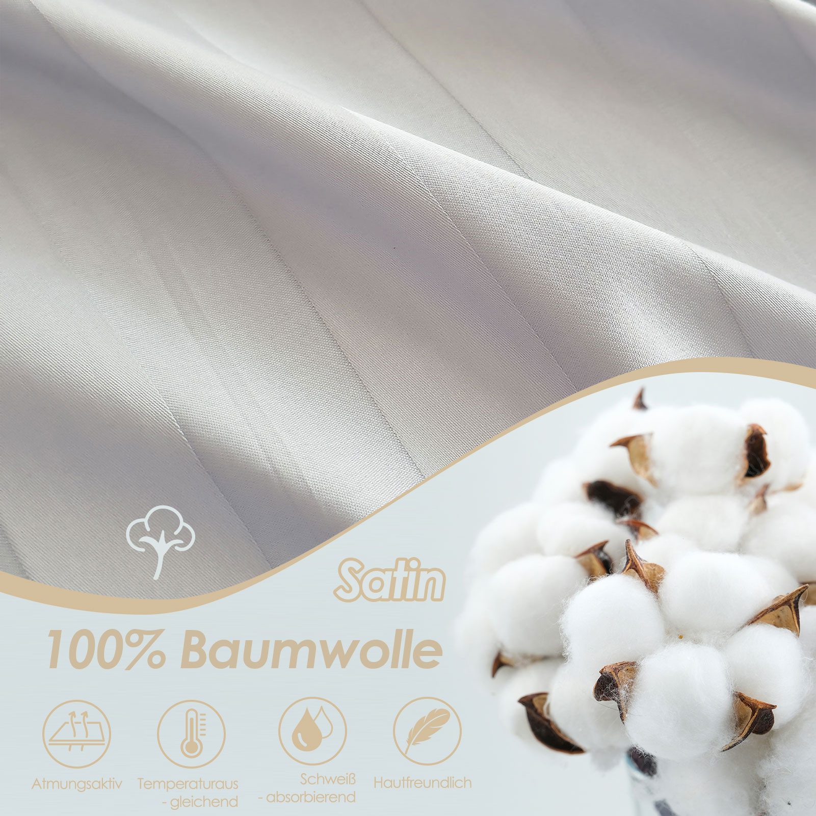 KEAYOO Kissenbezüge Satin Kissenbezug, (2 Stück), 100% Baumwolle mit Reißve günstig online kaufen