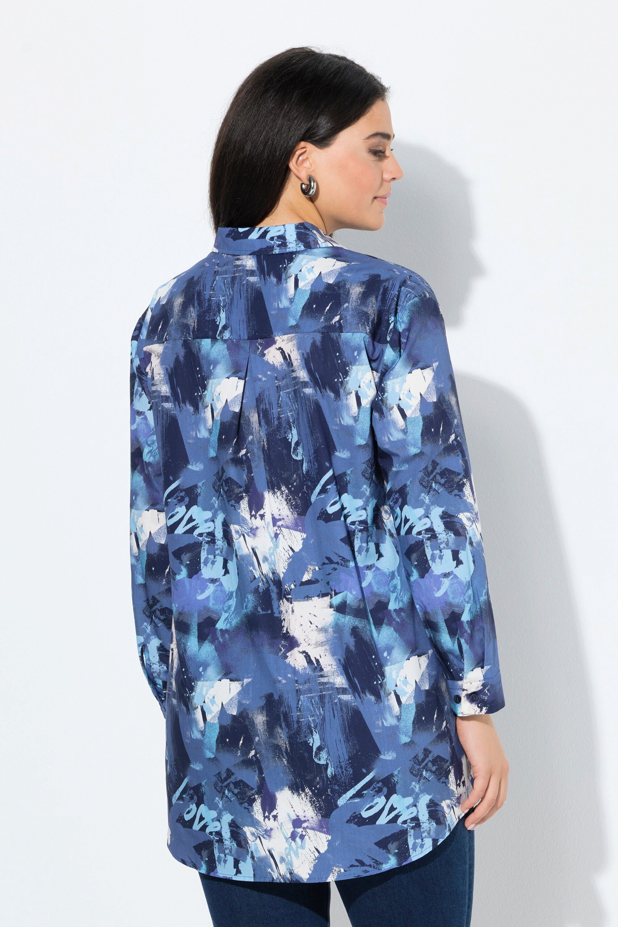 Ulla Popken Hemdbluse Hemdbluse hinten länger Hemdkragen Langarm