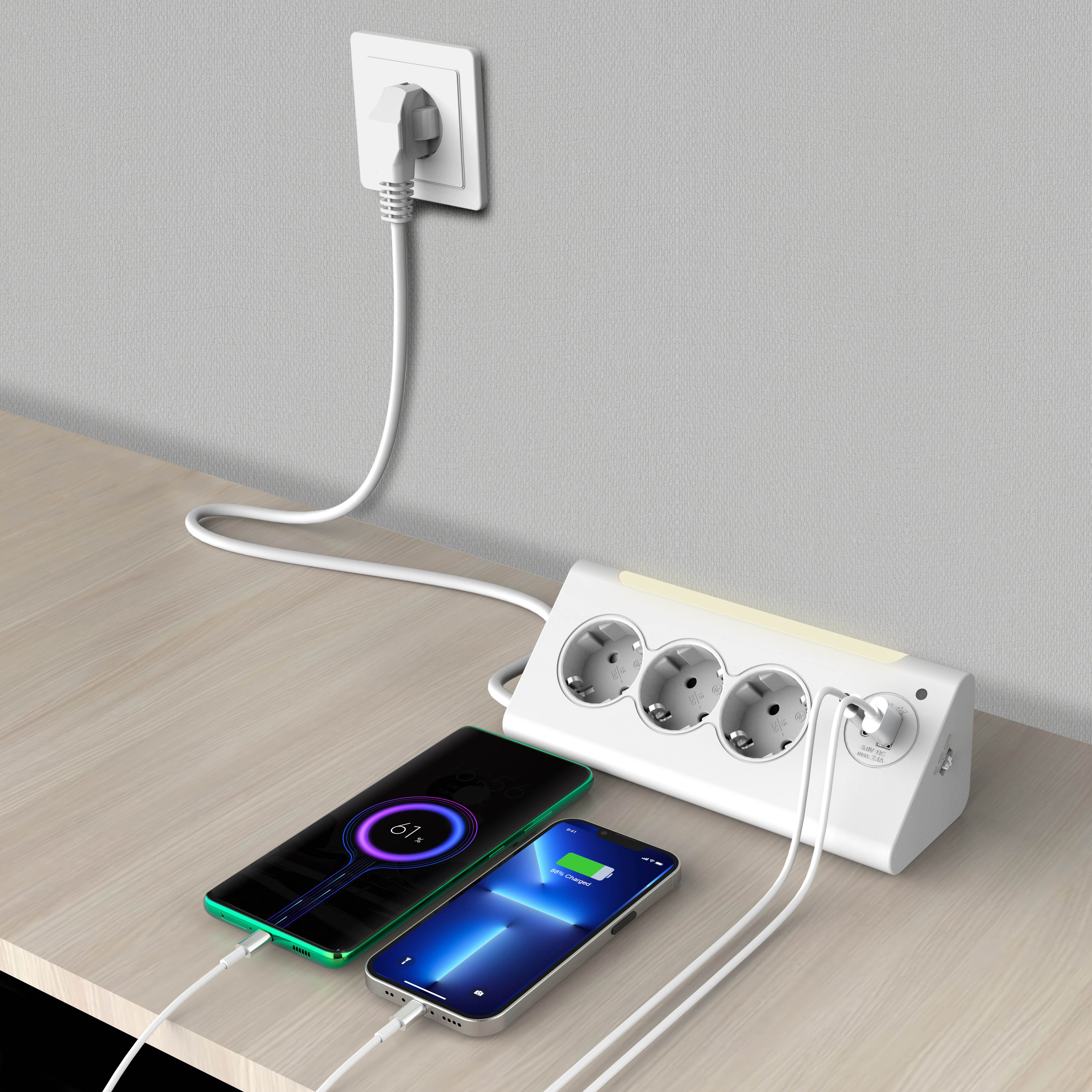 Northpoint Northpoint Ecksteckdosenleiste LED USB USB-C 3 Steckdosen Smarte Dreifach-Steckdosenleiste