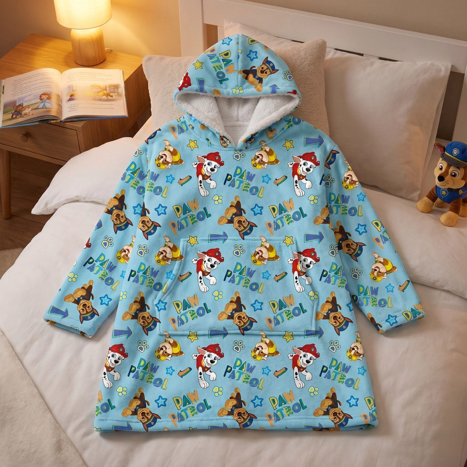 PAW PATROL Sweatponcho Paw Patrol Chase Kuschelponcho Kuscheldecke mit Ärmeln Kapuze Tasche (1-tlg)