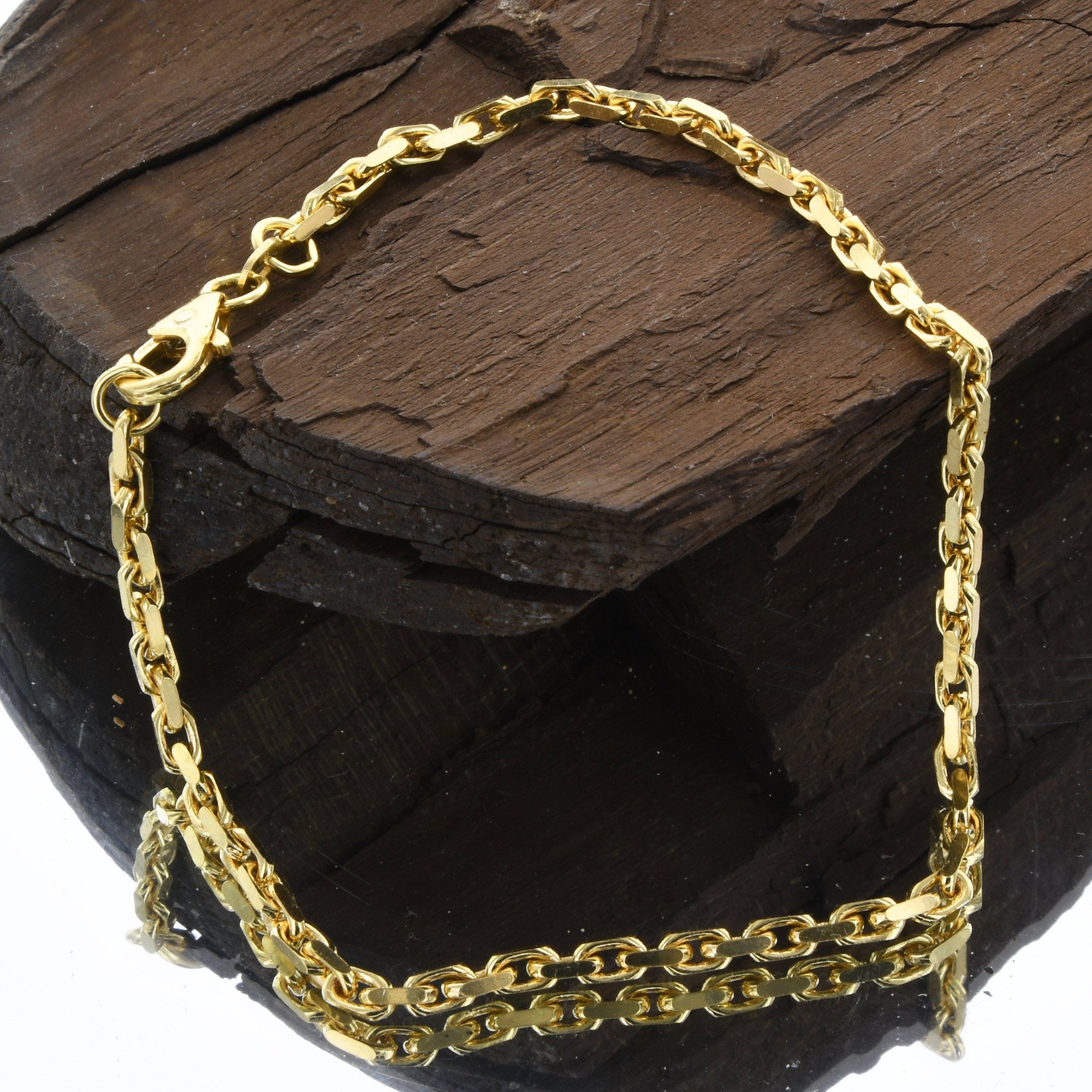 Herren Schmuck HOPLO Goldkette 2,5 mm 21 cm 585 - 14 Karat Gold Armkette Ankerkette diamantiert massiv Gold hochwertige Goldkett