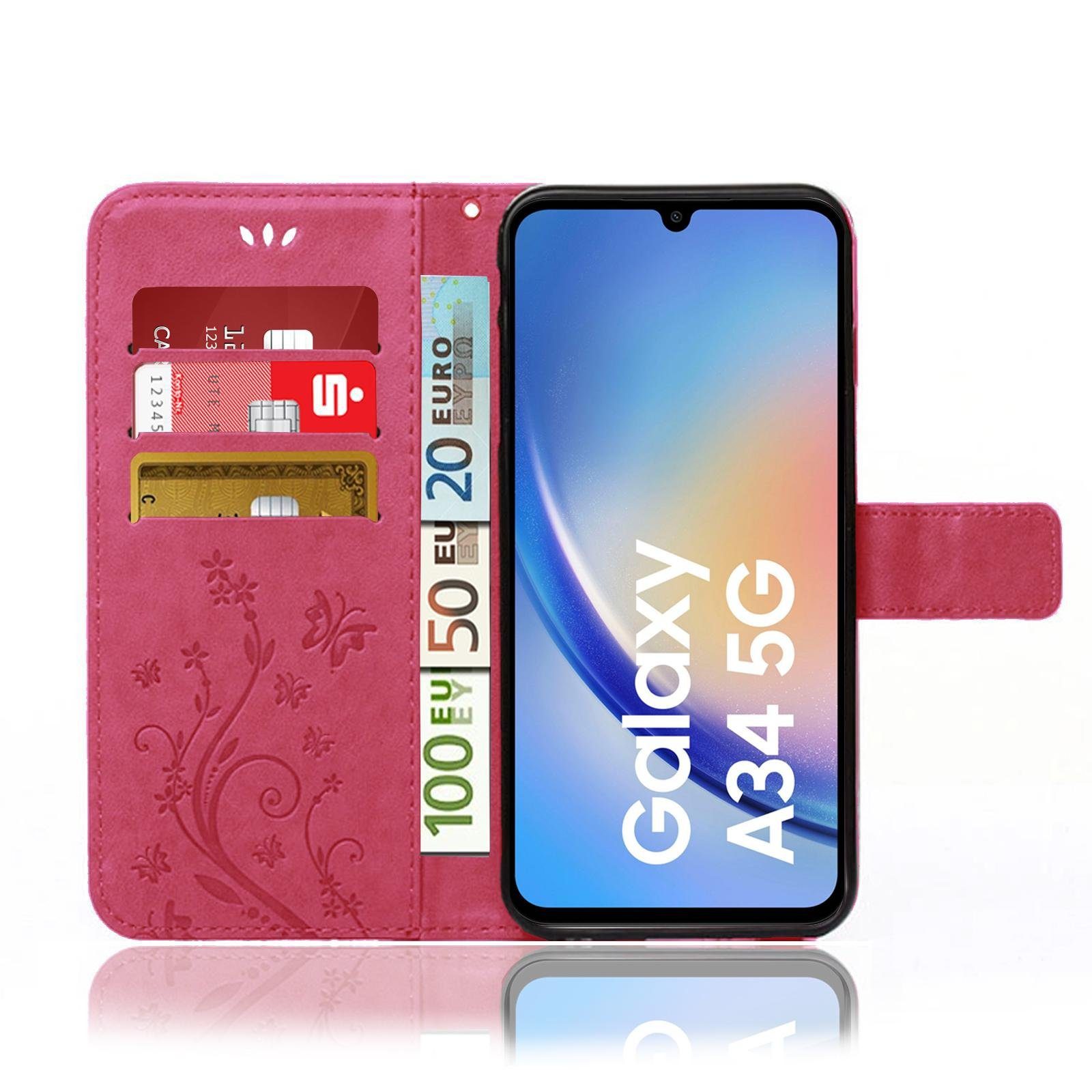 Numerva Handyhülle Bookstyle Flower für Samsung Galaxy A54 5G, Handy Tasche Schutzhülle Klapphülle Flip Cover mit Blumenmuster