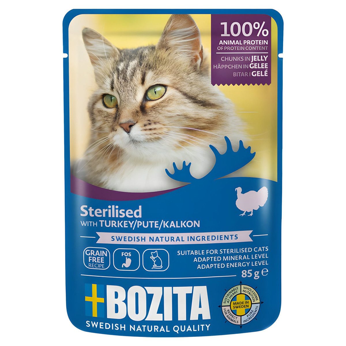 Bozita Sterilised Häppchen in Gelee mit Pute 85 g - 12 Stück, Nassfutter für: Katze