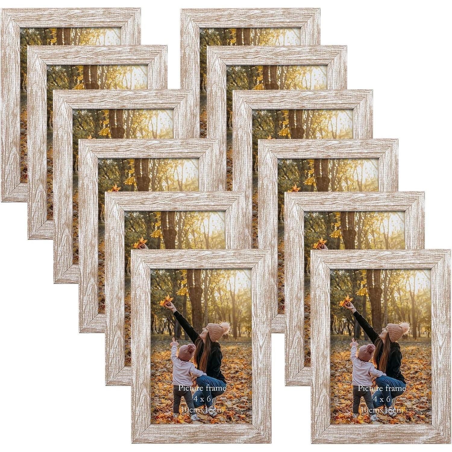 LuxusKollektion Bilderrahmen-Set 12er Set Bilderrahmen 10x15 cm Beige Fotorahmen Collage Plexiglas