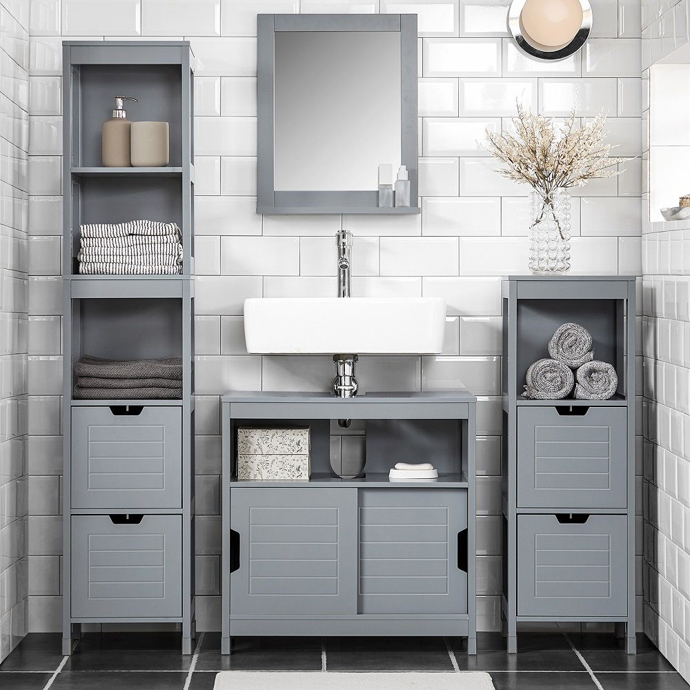 SoBuy Waschbeckenunterschrank mit Fußpolster Holz Grau 60 cm FRG128-SG günstig online kaufen