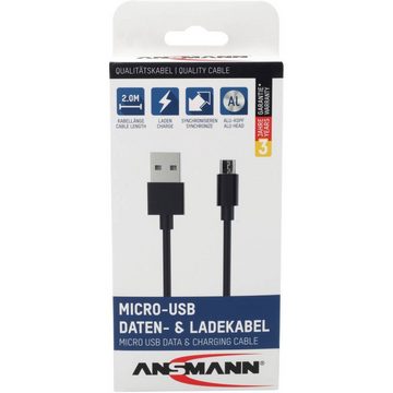 ANSMANN AG Micro-USB Daten- und Ladekabel 2 m USB-Kabel, Aluminium-Stecker, TPE-Mantel