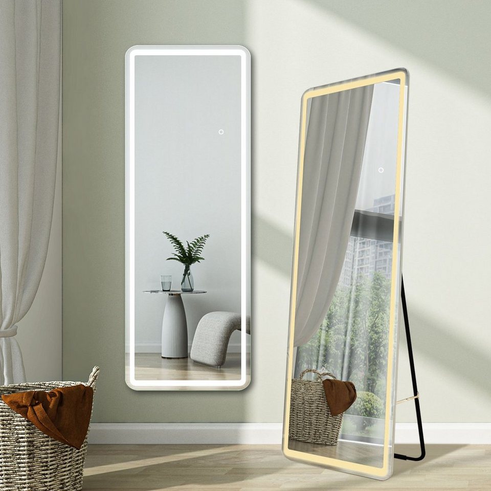 duschspa Ganzkörperspiegel Wandspiegel mit LED Beleuchtung Standspiegel  Hängespiegel 150/160cm, Warm/Neutral/Kaltweß, dimmbar, Memory, mit Stecker