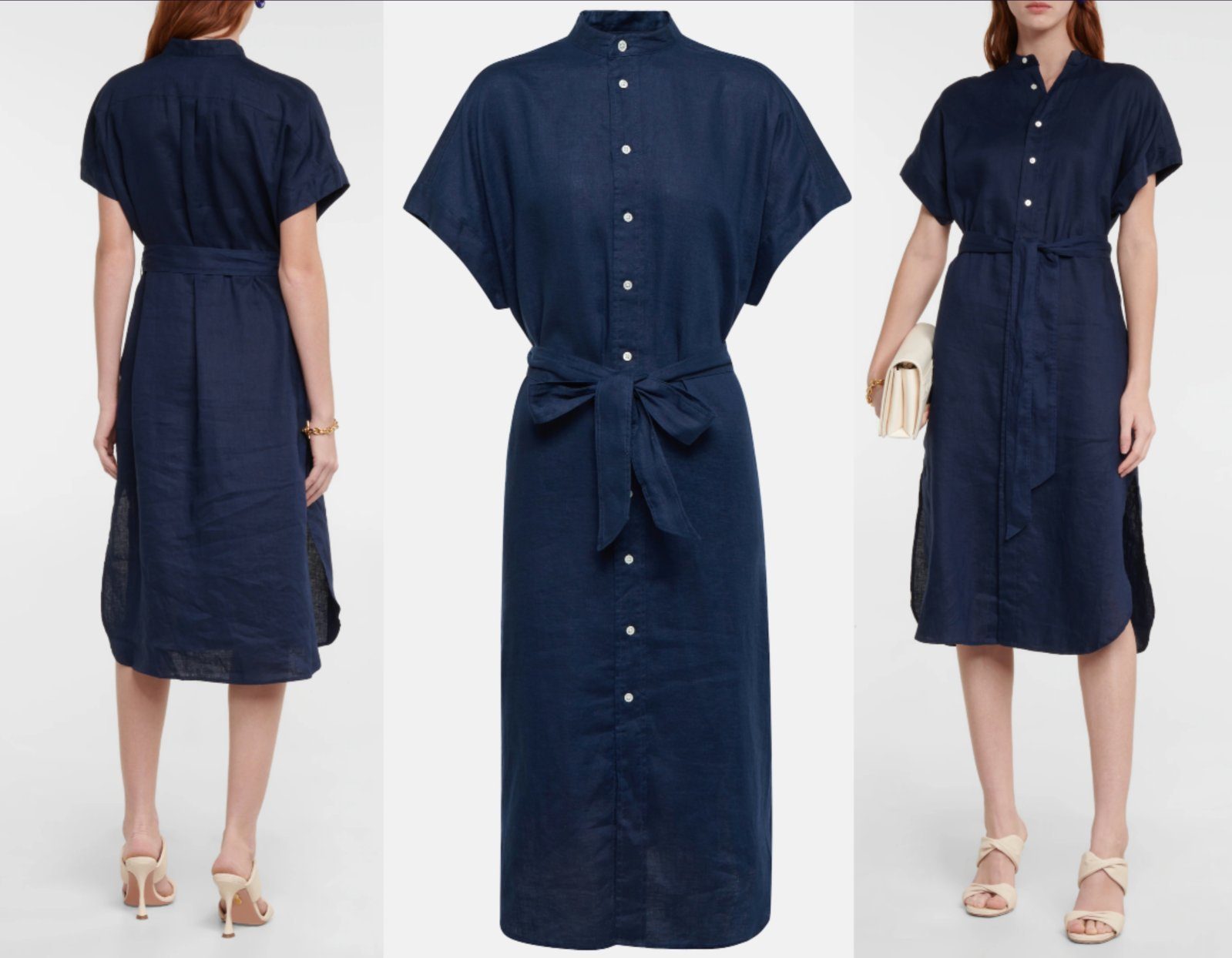 Ralph Lauren Midikleid POLO RALPH LAUREN Belted Linen Midi Shirtdress Dress Hemd Leinen-Kleid