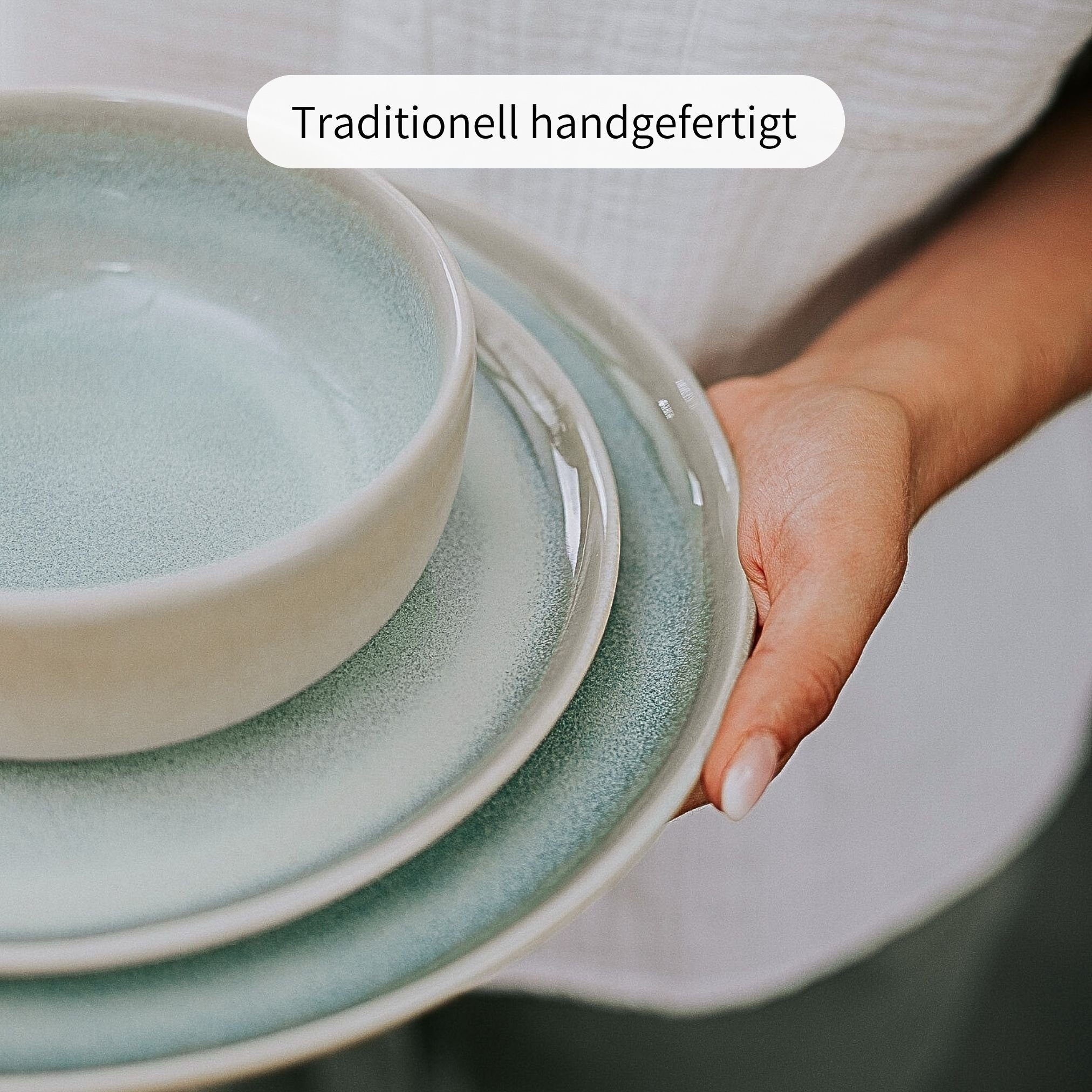 Econovo Geschirr-Set Handgefertigt (3-tlg), Steingut, Keramikgeschirr Made in Portugal