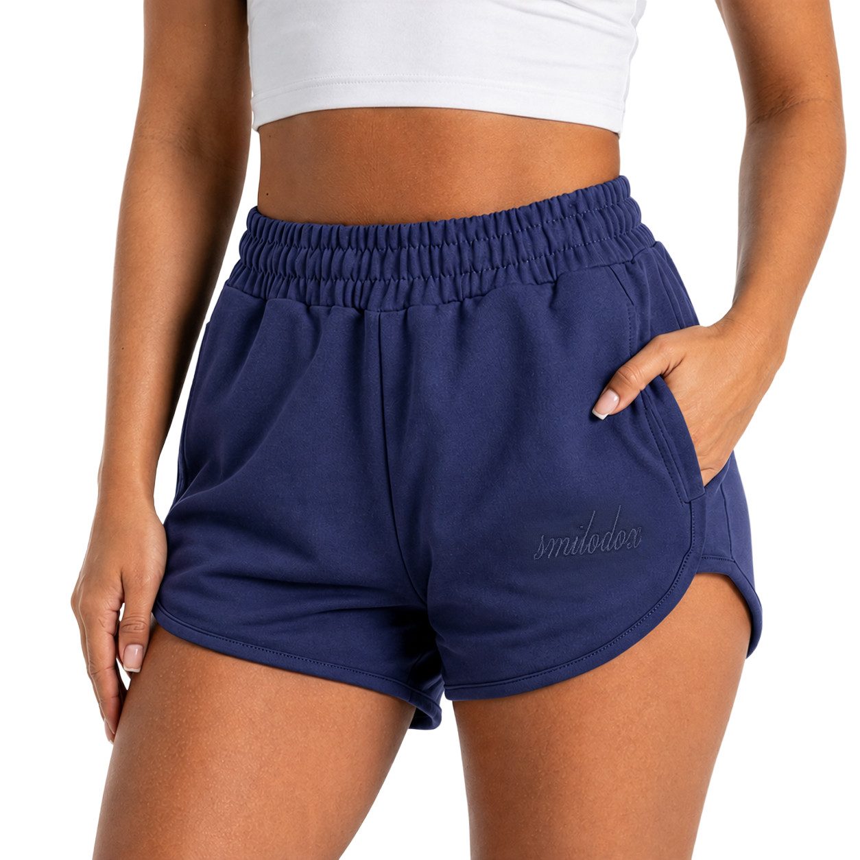 Smilodox Shorts Maruna Damen, kurze Hose, Regular Fit, Baumwolle, für Gym & Sommer Elastischer Tunnelzug, Basic, Baumwollmix, Seitentaschen