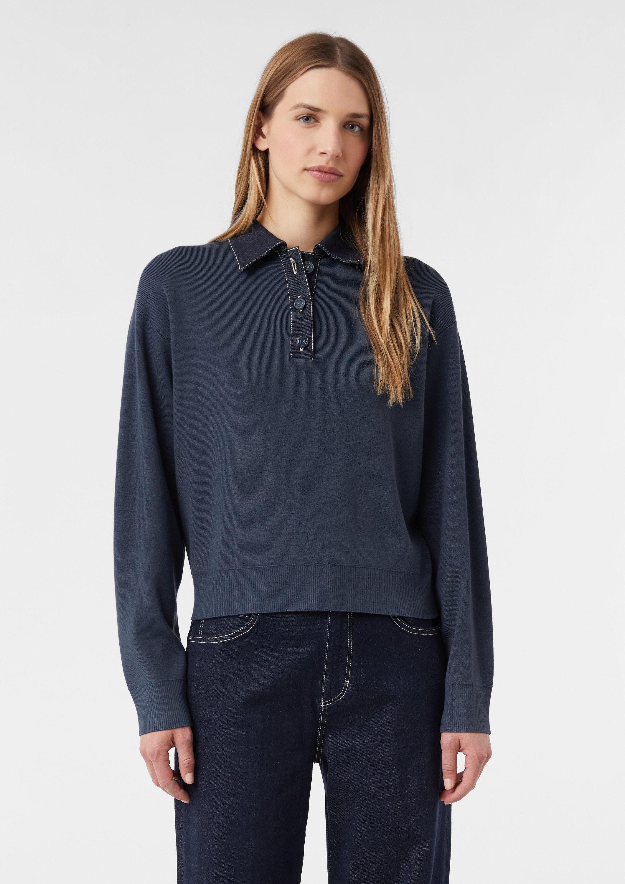 comma Длинные Вязаные свитера Вязаные свитера mit Denim-Polokragen und überschnittener Schulter