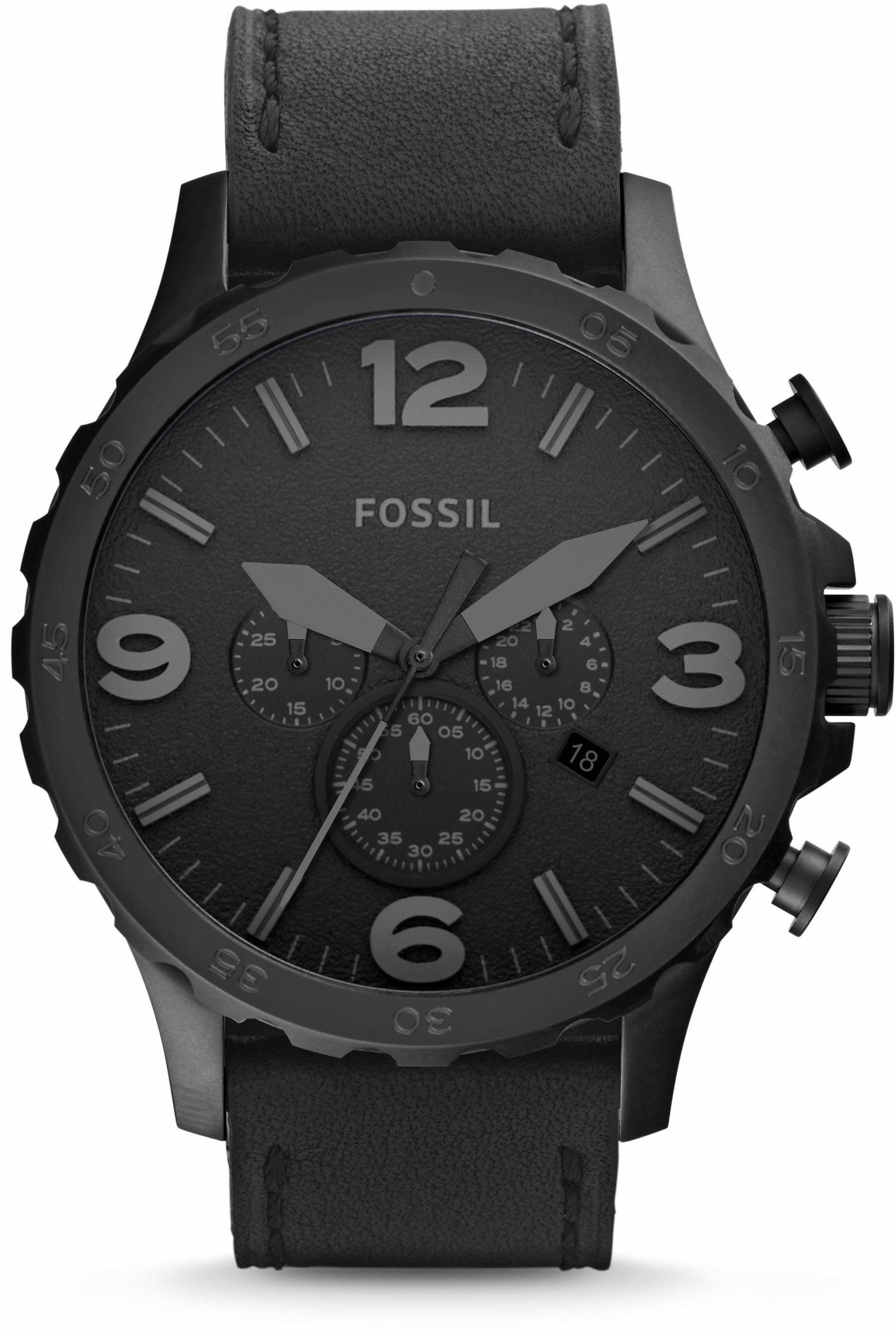 Fossil Chronograph NATE, JR1354, Quarzuhr, Armbanduhr, Herrenuhr, Stoppfunktion, Datum