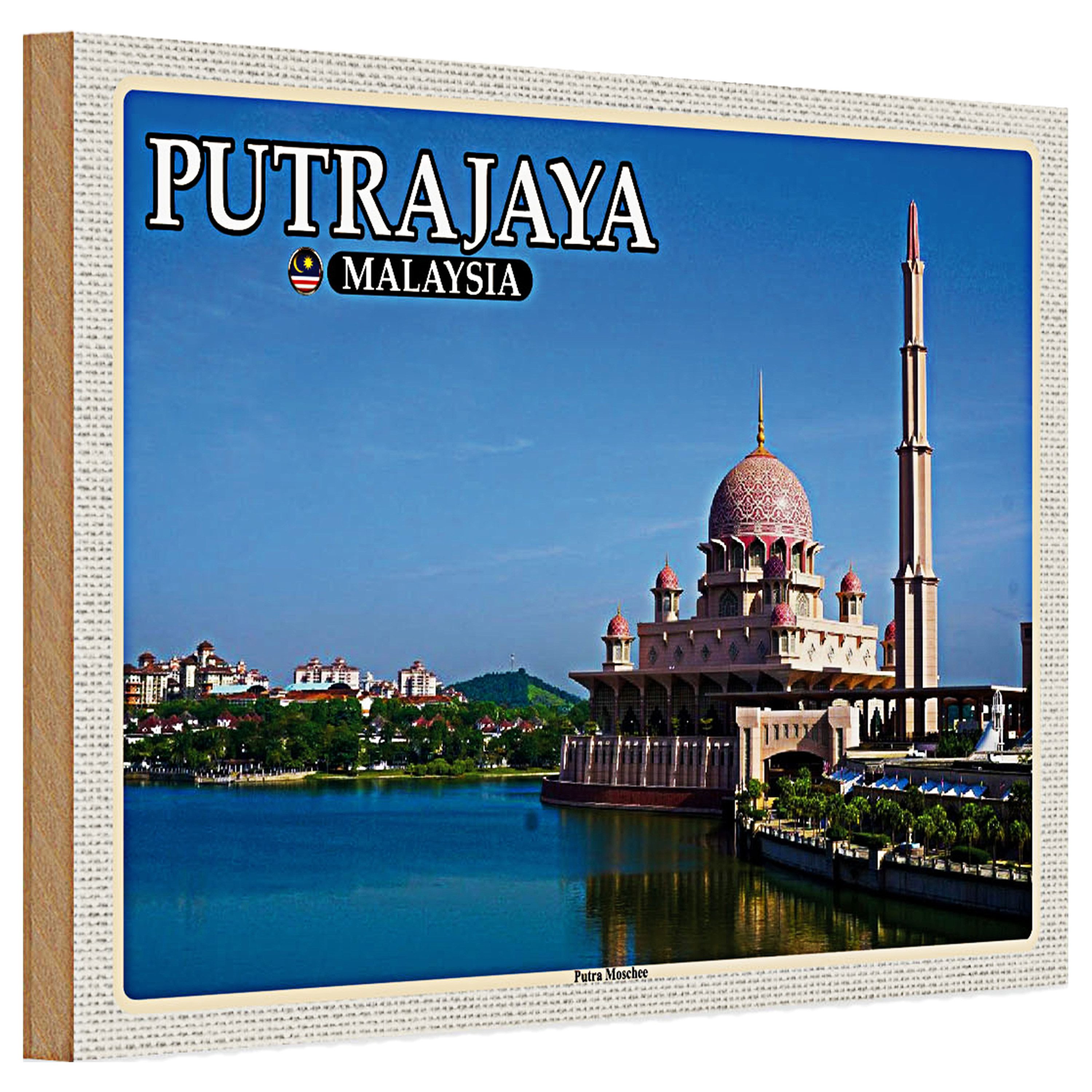 Roomando Holzbild Holzschild Reise 30x20cm Putrajaya Malaysia Putra Moschee