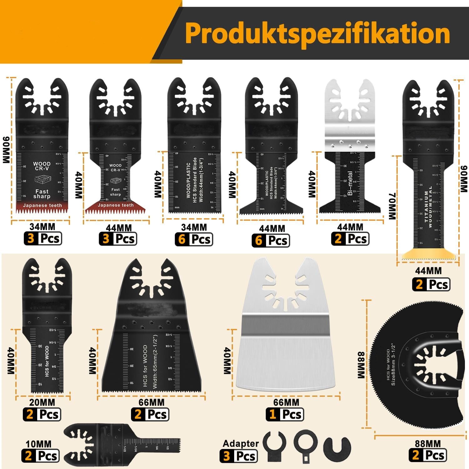 Kityhome Sägeblatt 116-tlg. Multitool-Zubehörset, Sägeblätter, kompatibel (112-St), 116-teiliges,Passend für alle gängigen Oszillationswerkzeuge – Bild 2 von 5