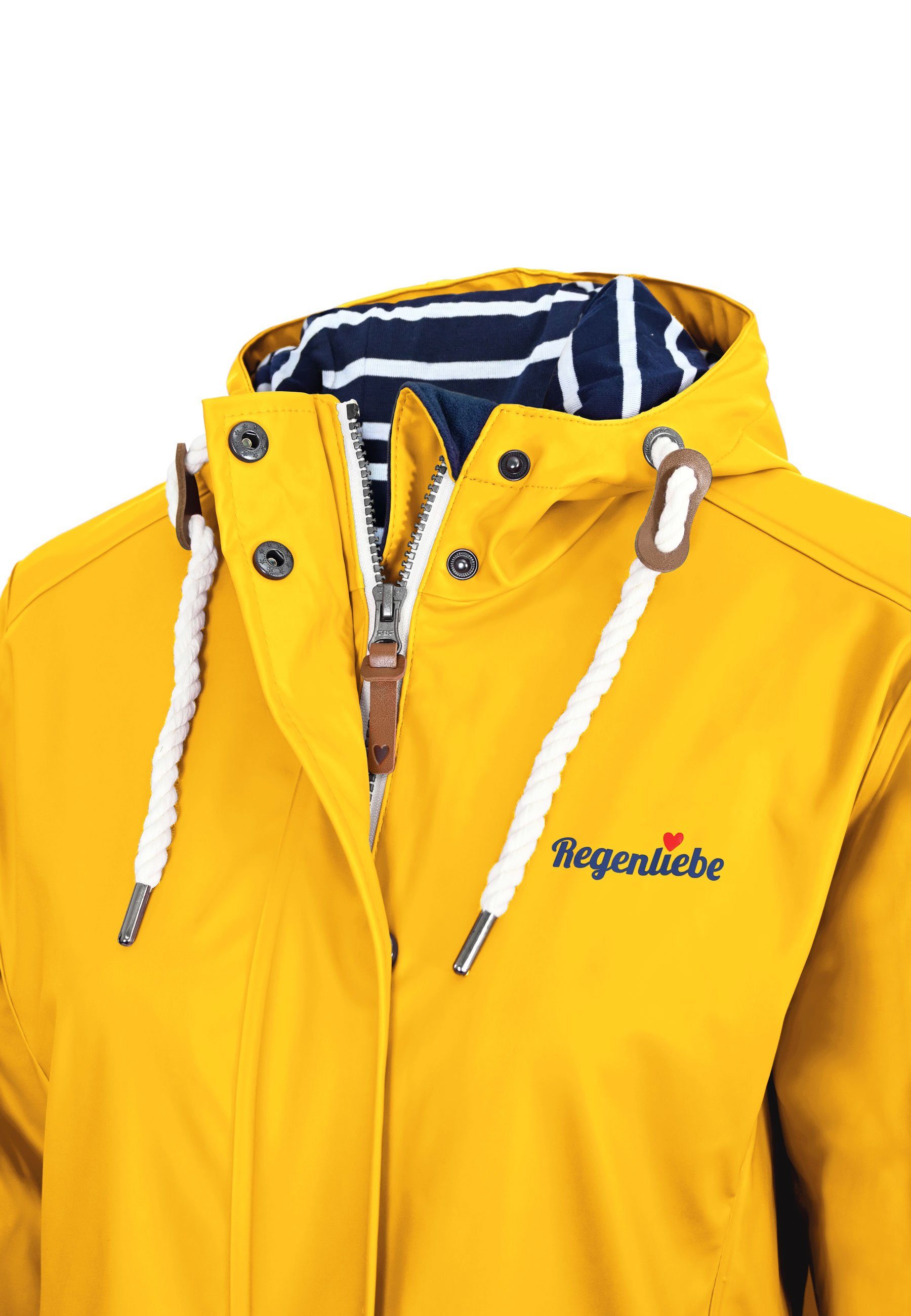 Regenliebe Regenjacke Friesennerz taillierter Regenmantel mit verstellbaren Kapuze