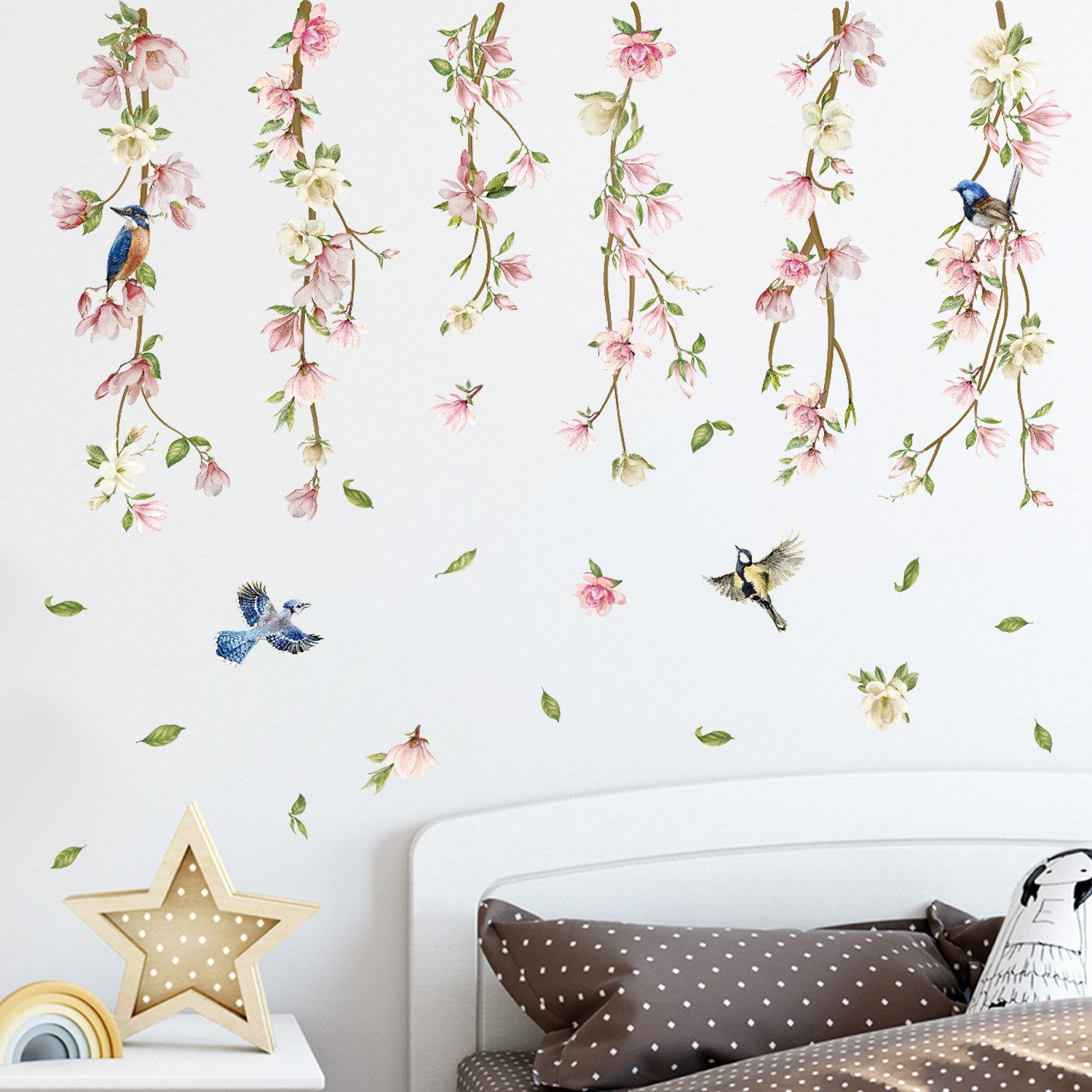Coonoor Wandtattoo Baum Ast Blüten Groß Wandaufkleber Hängende Blumen (4 St), Wandsticker Wanddeko für Wohnzimmer Schlafzimmer Sofa Hintergrund