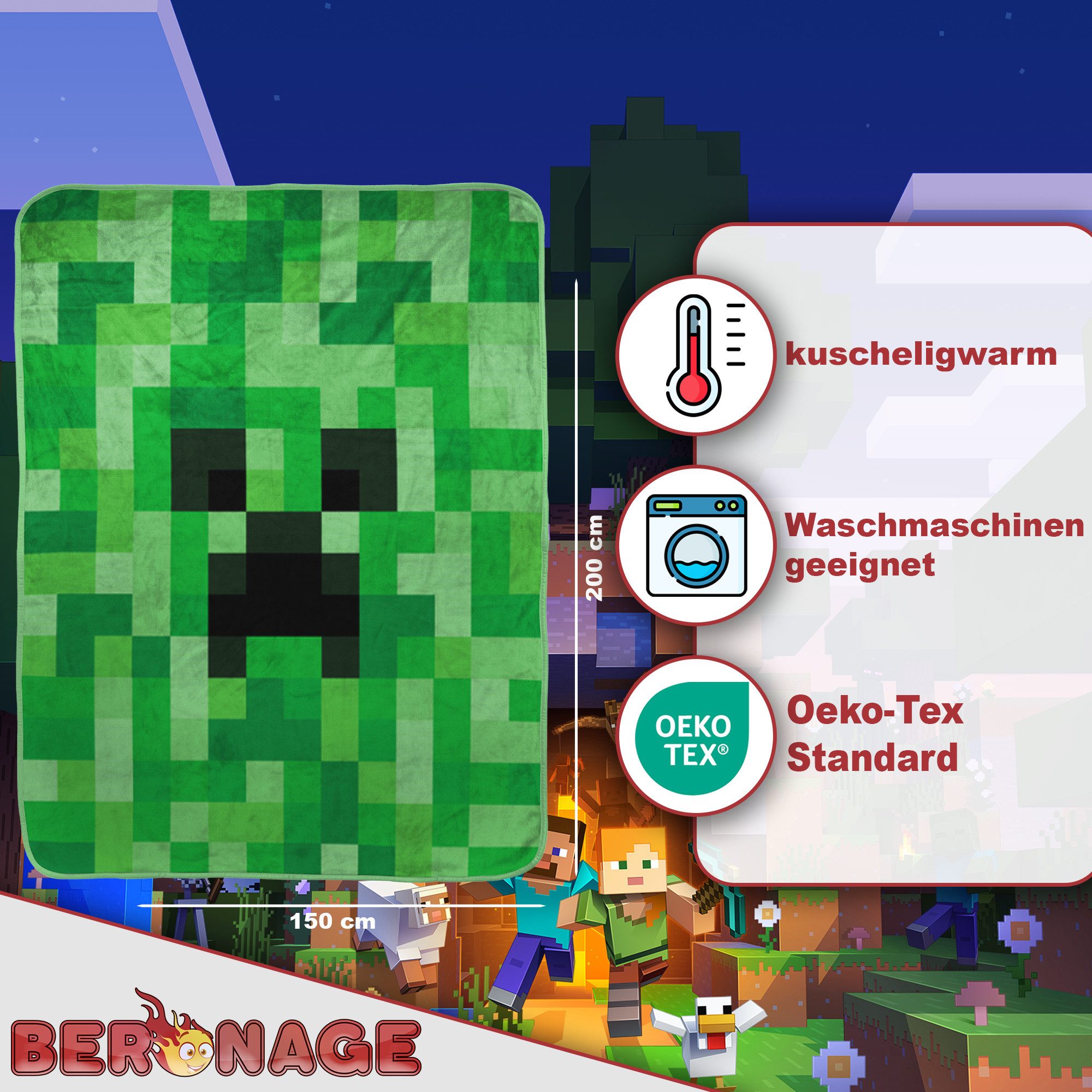 Wohndecke Minecraft Decke Creeper 150x200 cm Kuscheldecke Wohndecke, BERONA günstig online kaufen