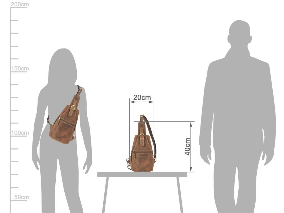 Greenburry Umhängetasche "Vintage" Leder, Crossbag, Eingurtrucksack 20x40cm, antik Look, Crossbody Bag